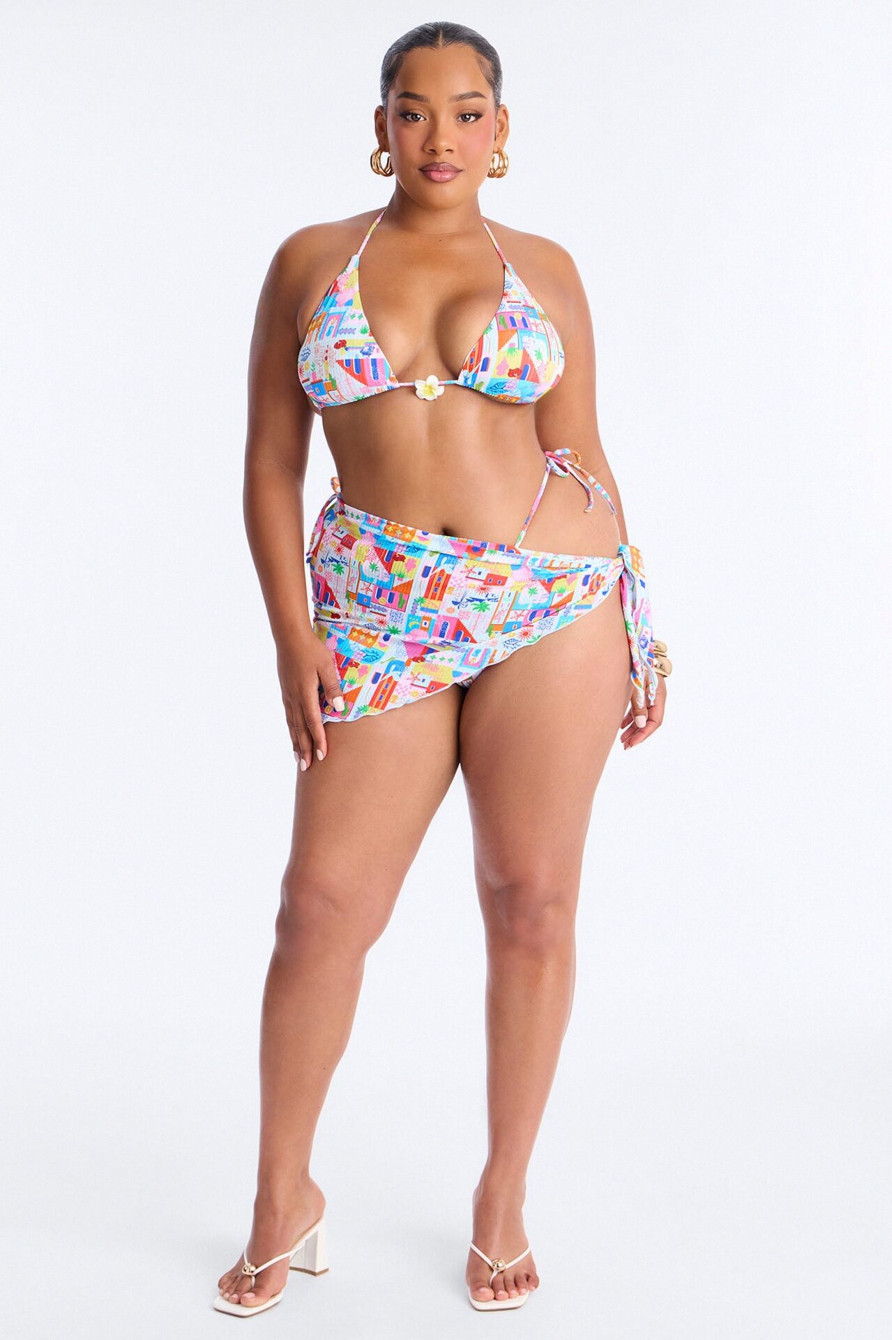 Coastal Cutie 3 Piece Bikini & Sarong Set - Multi Color