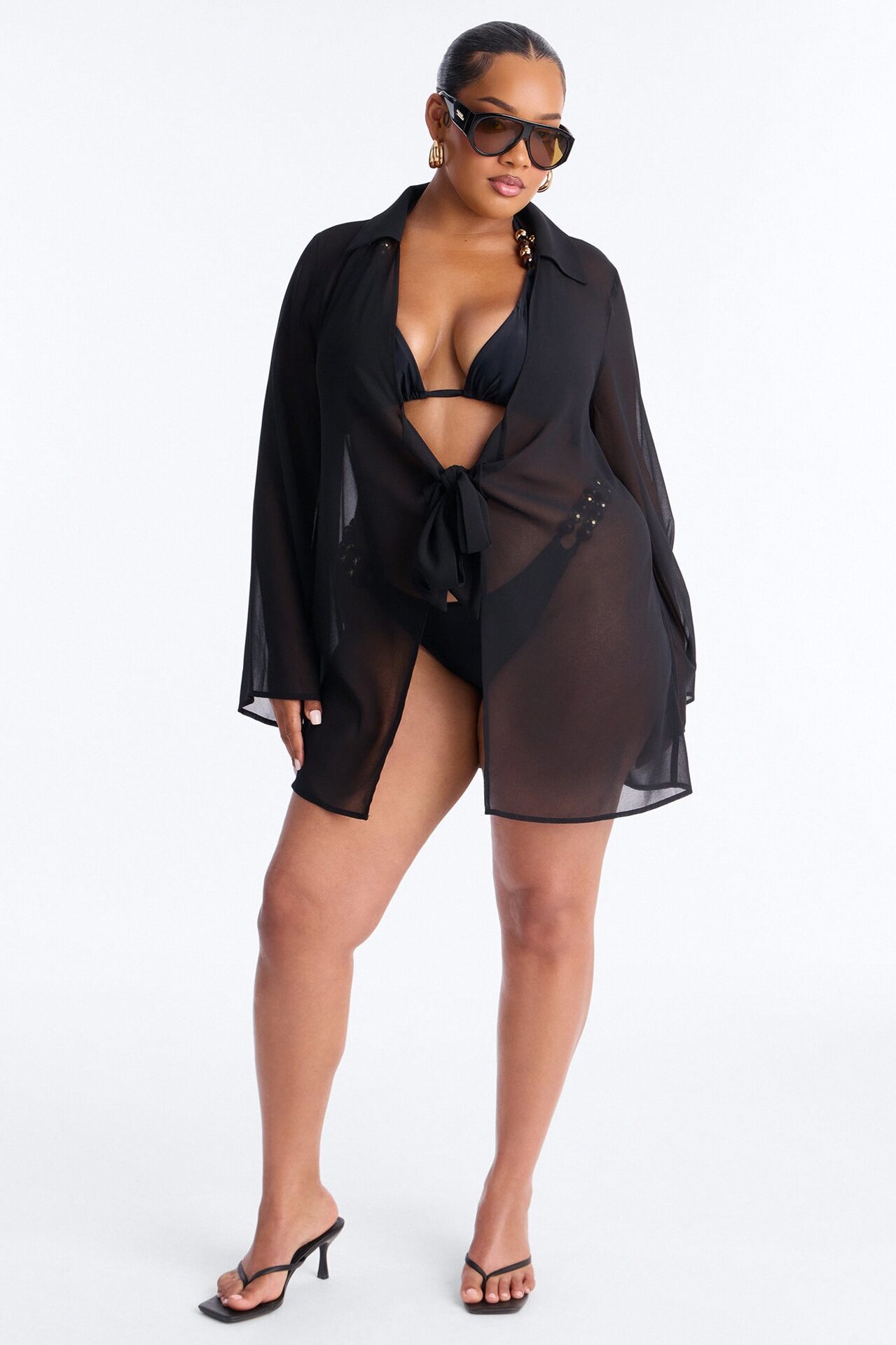 Lush Linen Swim Cover Up Mini Dress - Black