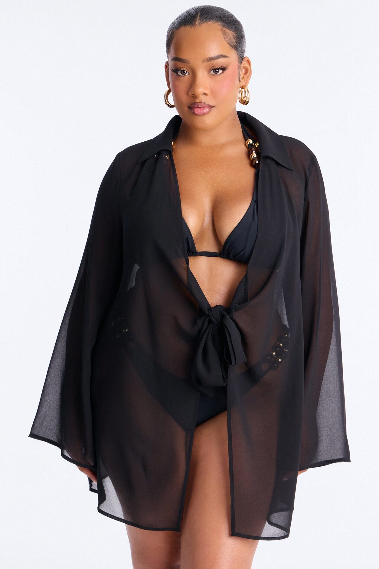 Lush Linen Swim Cover Up Mini Dress - Black