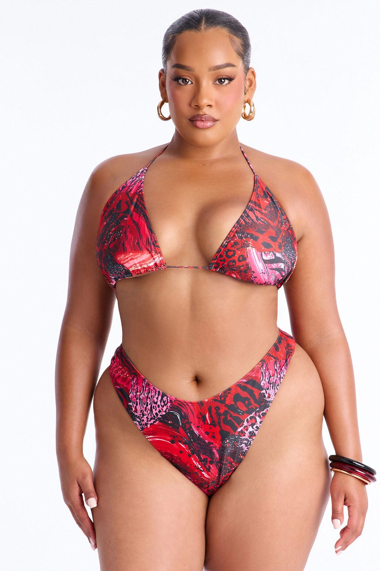 Azure Aura Mesh Beaded 3 Piece Bikini Sunsuit - Red/combo