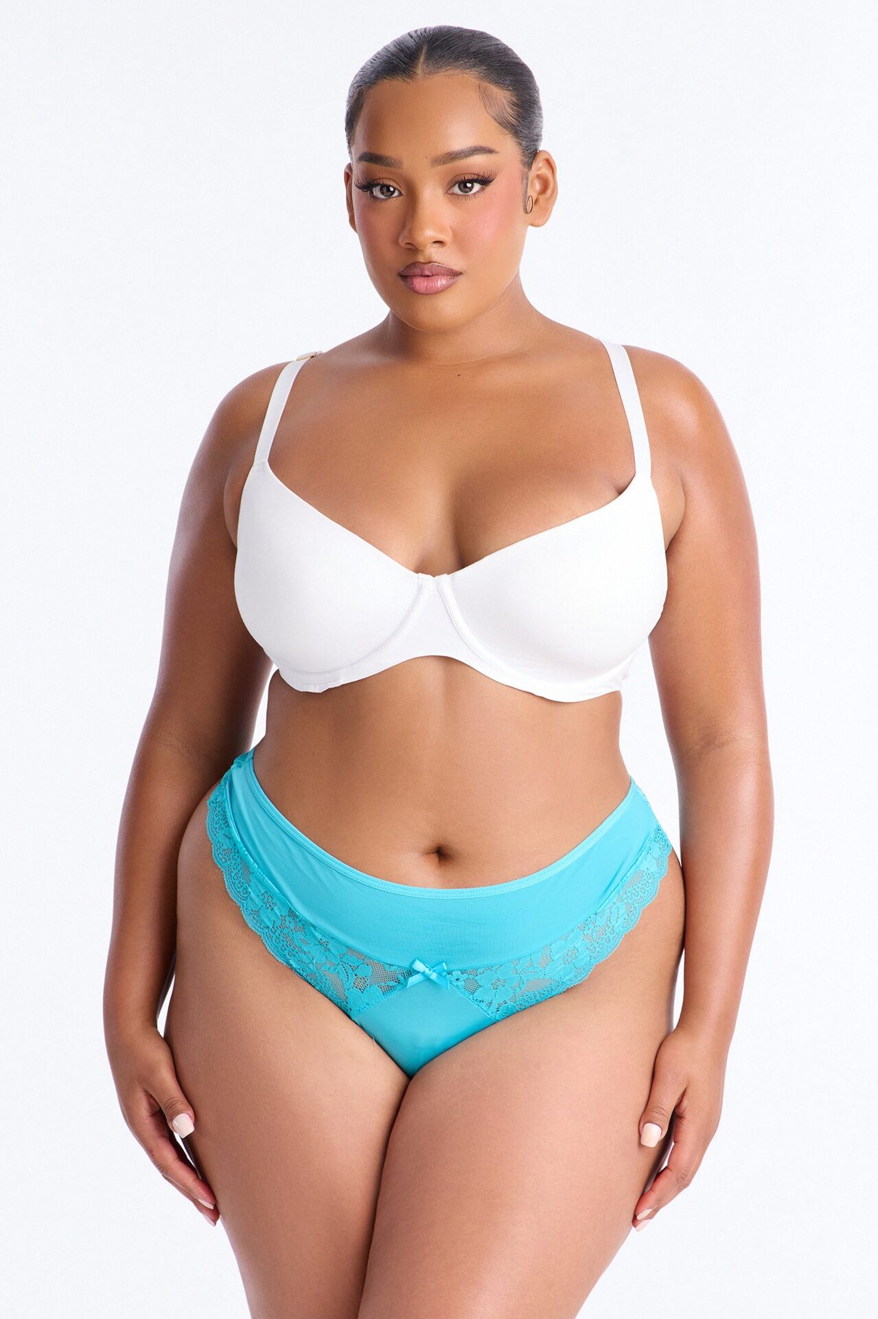 Lilly Lace Ruffle Trim Thong Panty - Turquoise