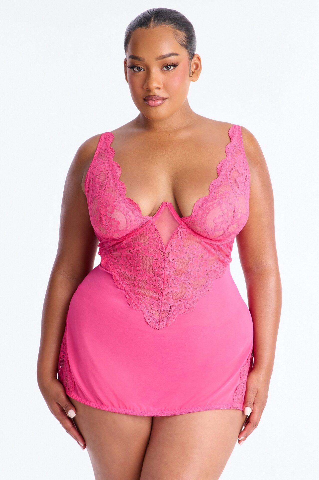 Mariella Mesh Lace Chemise - Magenta