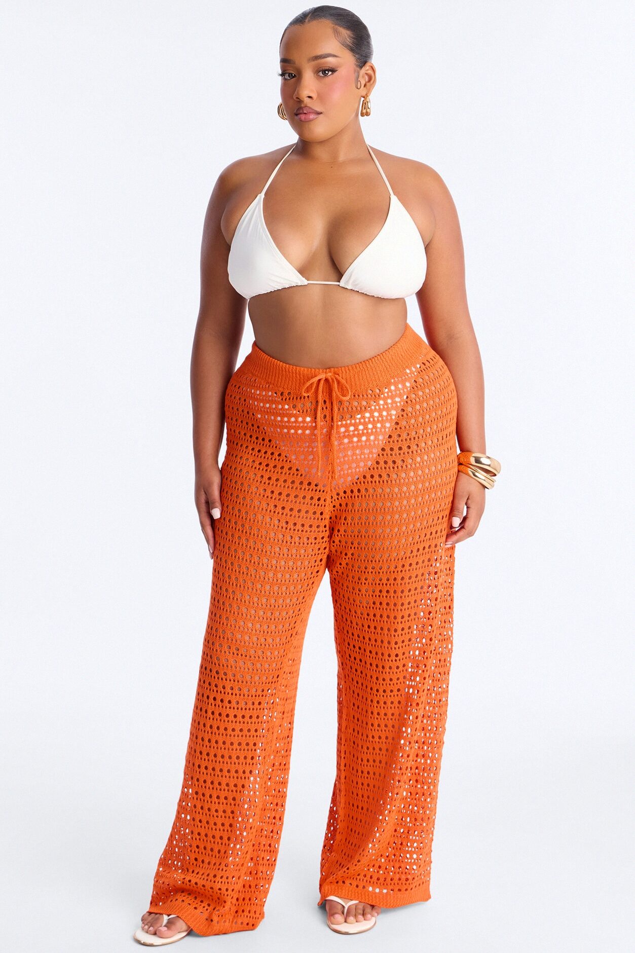 Temptress Textured Knit Swim Cover Up Pant - Orange