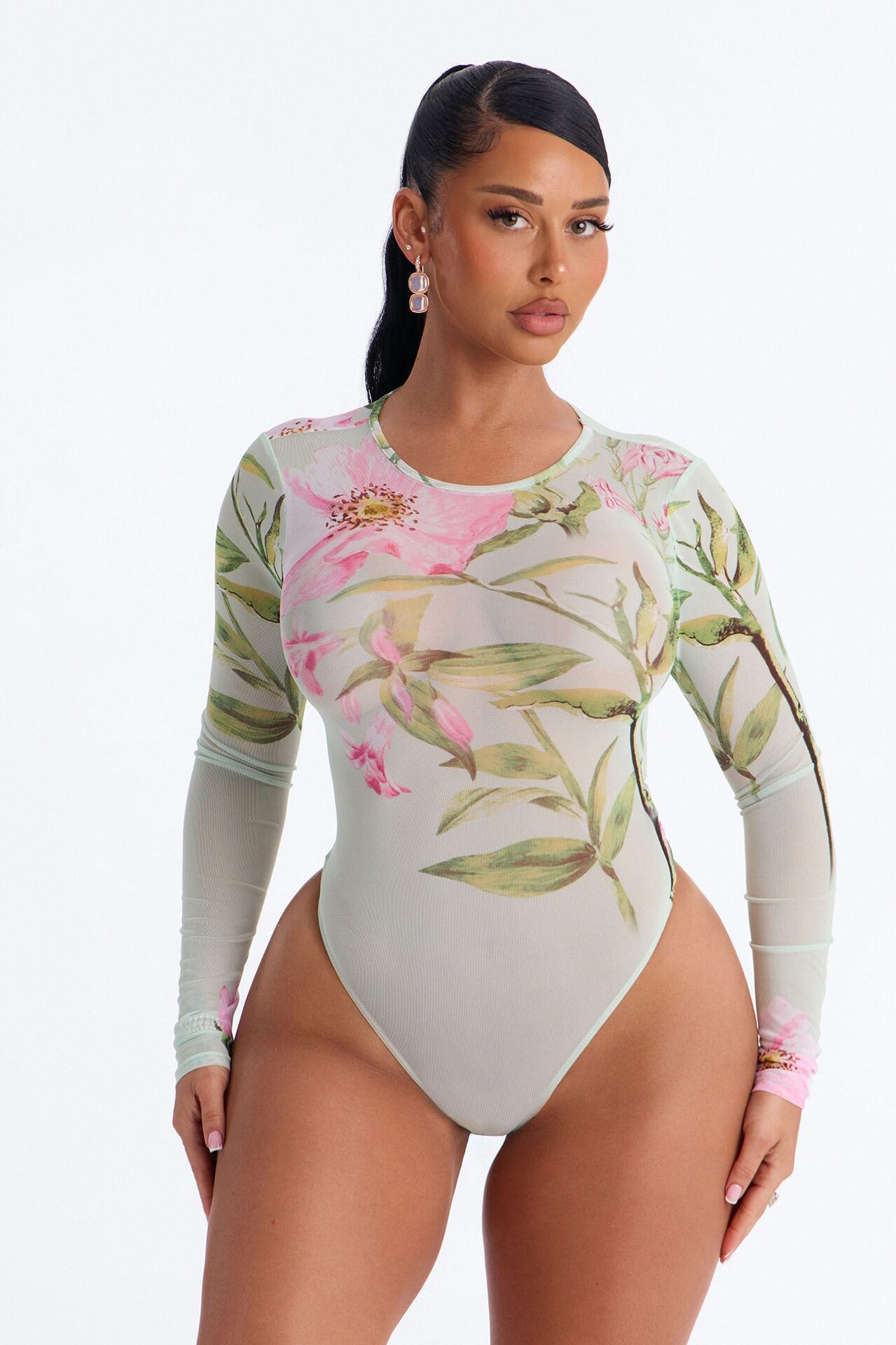 Lover's Garden Mesh Long Sleeve Bodysuit - Mint/combo