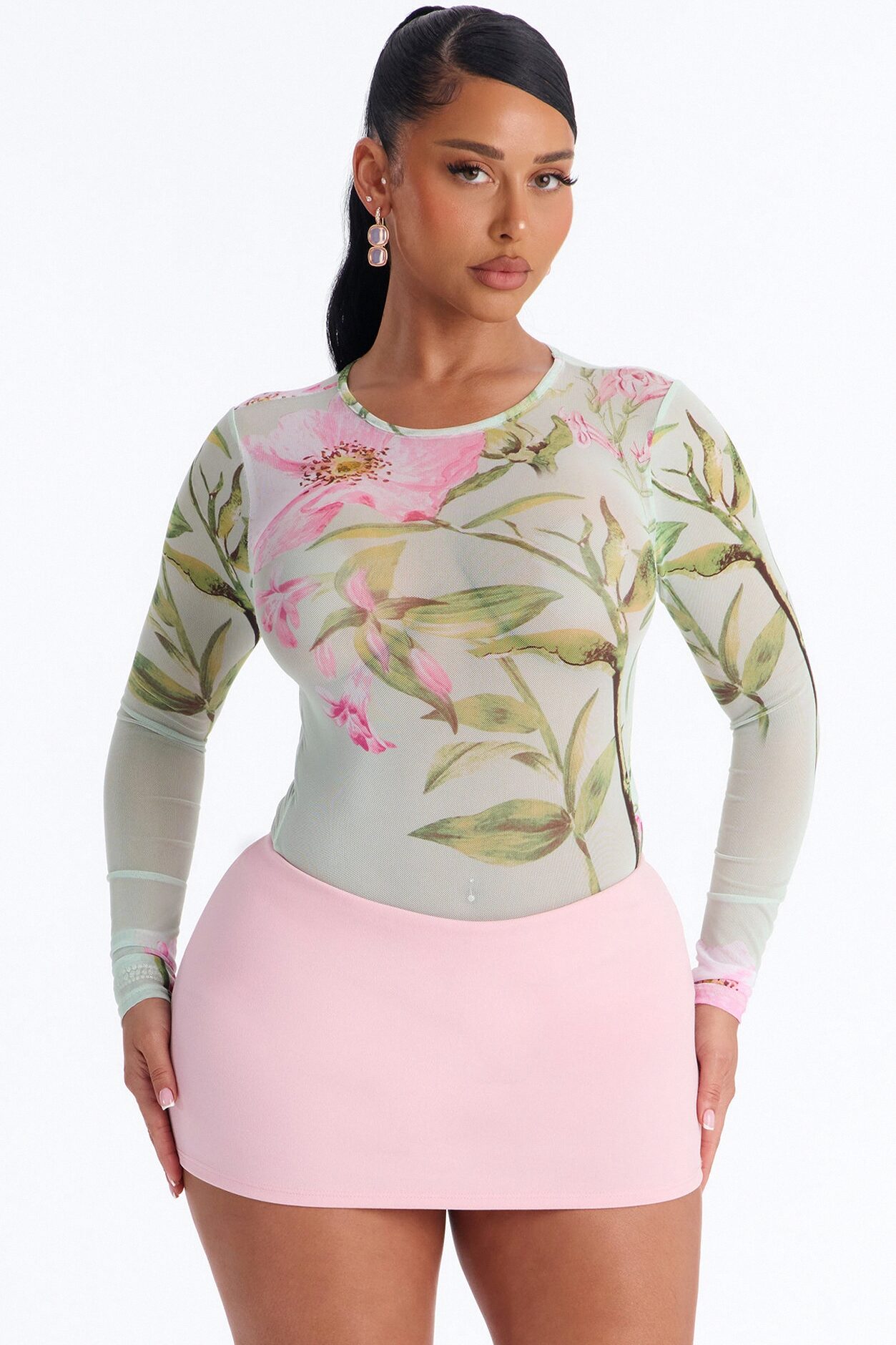Lover's Garden Mesh Long Sleeve Bodysuit - Mint/combo