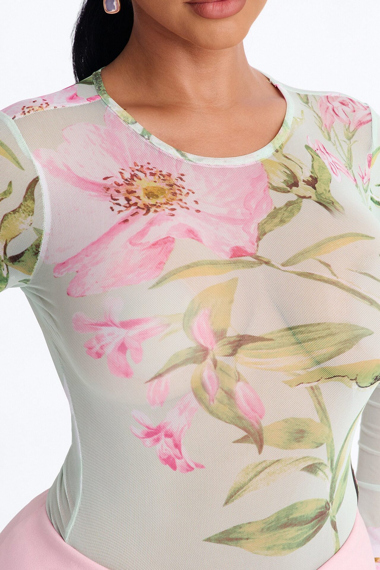 Lover's Garden Mesh Long Sleeve Bodysuit - Mint/combo