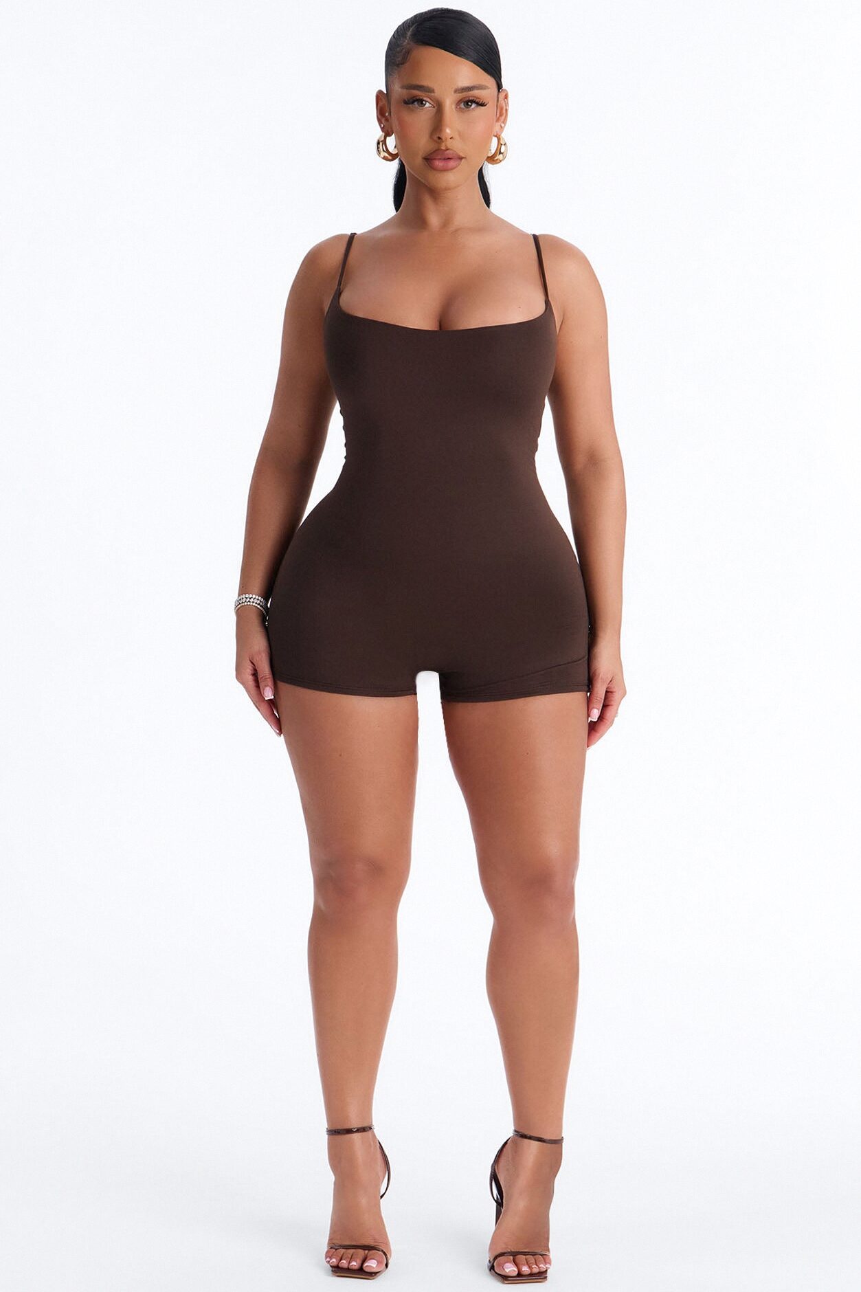 Full Form Double Layer Biker Short Romper - Chocolate
