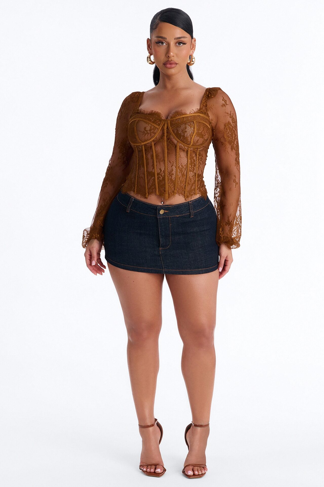 Gilded Glam Lace Bustier Top - Chocolate