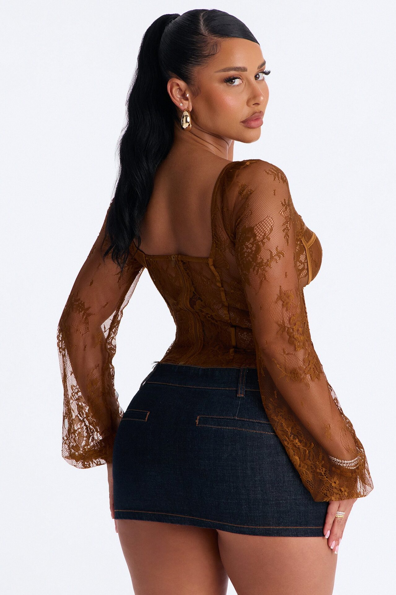 Gilded Glam Lace Bustier Top - Chocolate