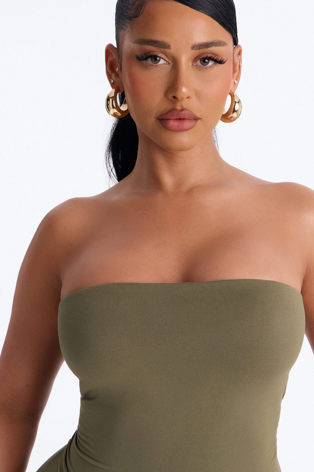 Body Language Skinny Strapless Catsuit - Olive