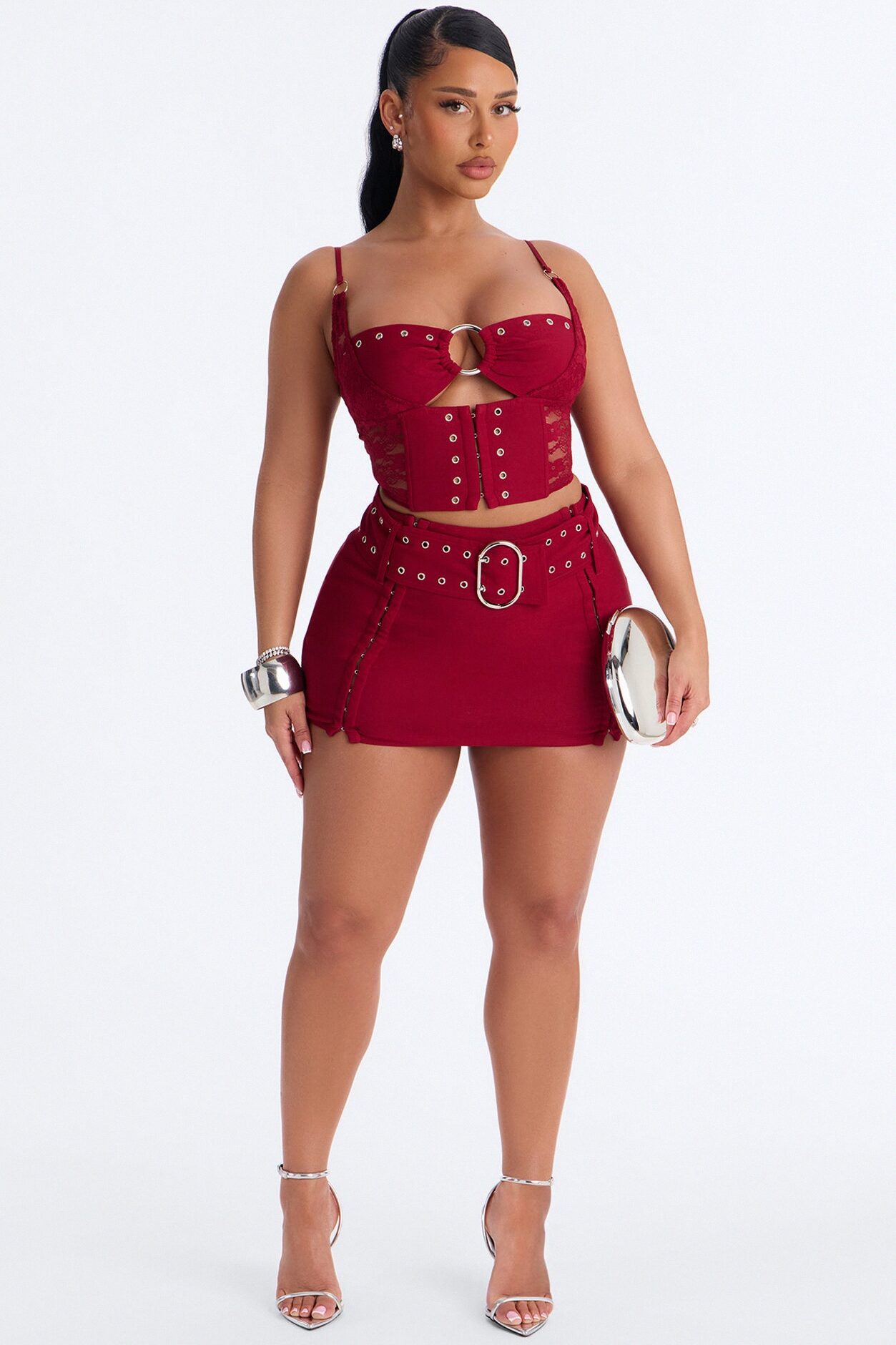 Center Of Attention Grommet Skirt Set - Red