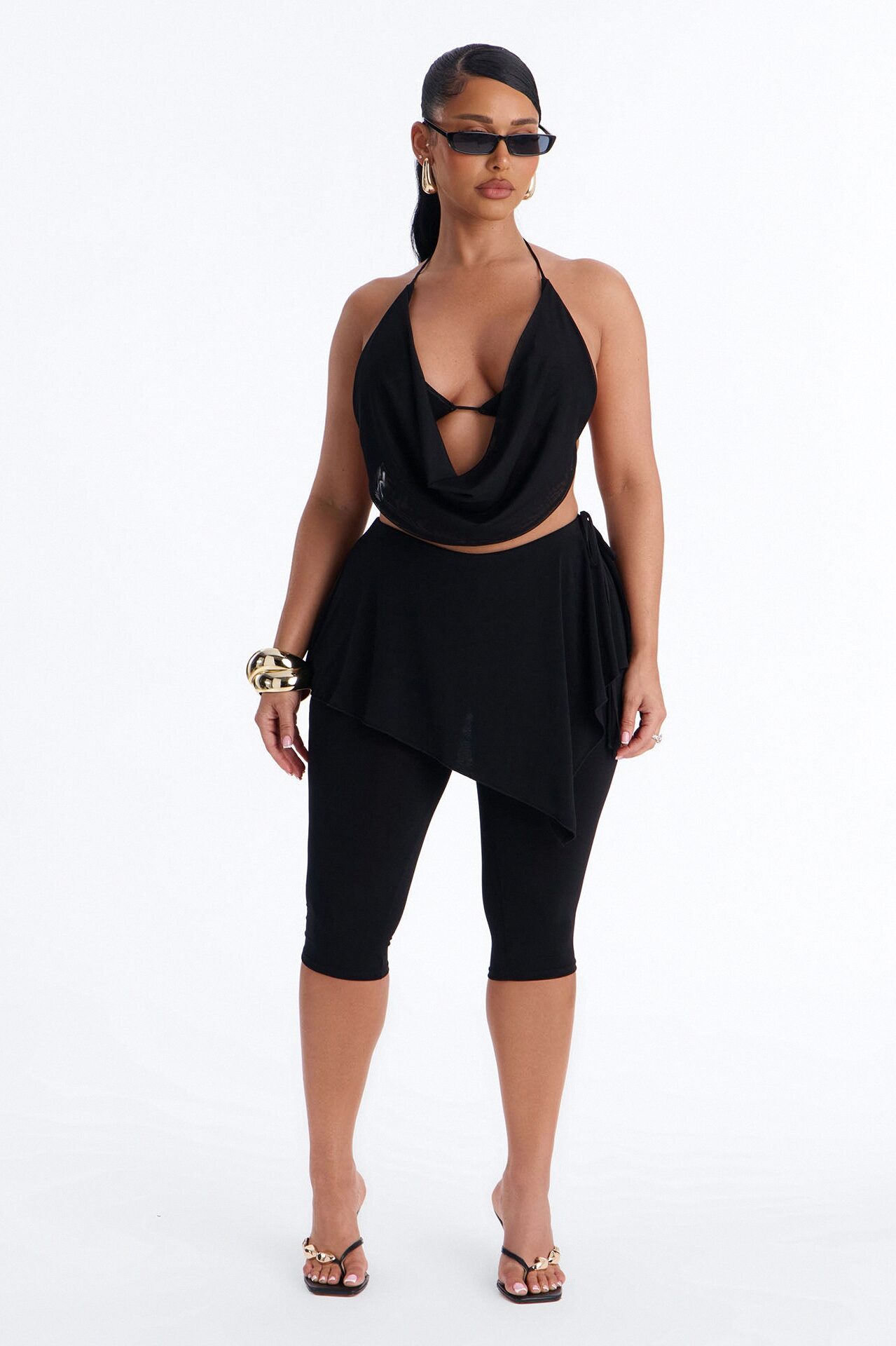 Bella Low Rise Skirted Capri Legging - Black
