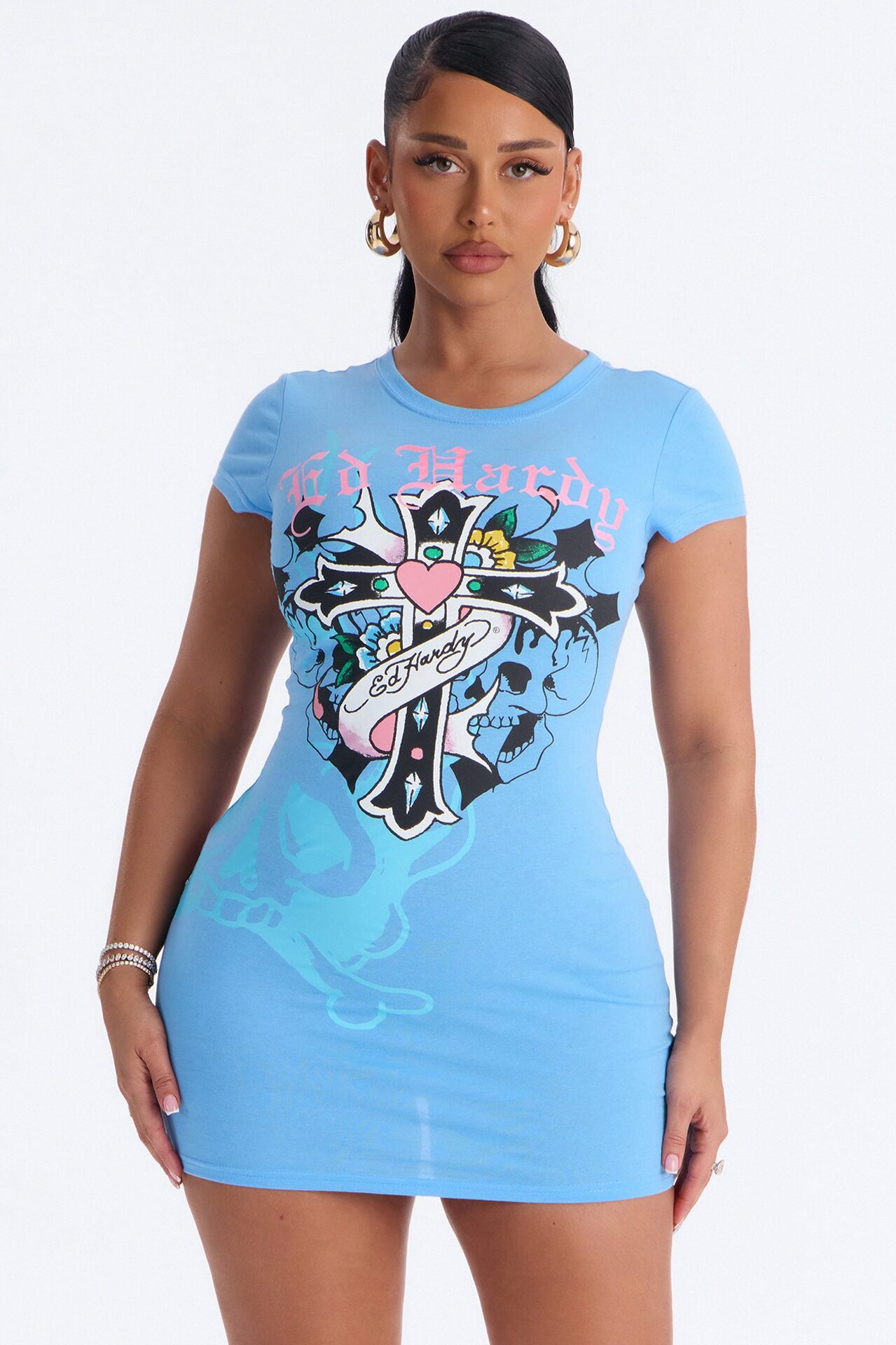 Ed Hardy Heart Cross TShirt Mini Dress - Blue