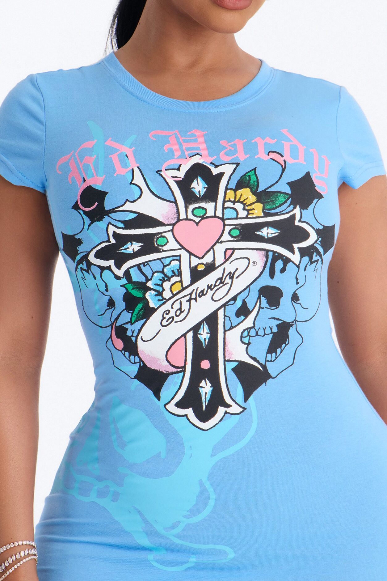 Ed Hardy Heart Cross TShirt Mini Dress - Blue