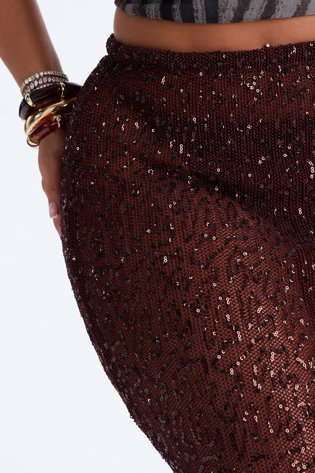 Lost In Paradise Sequin Maxi Skirt - Chocolate