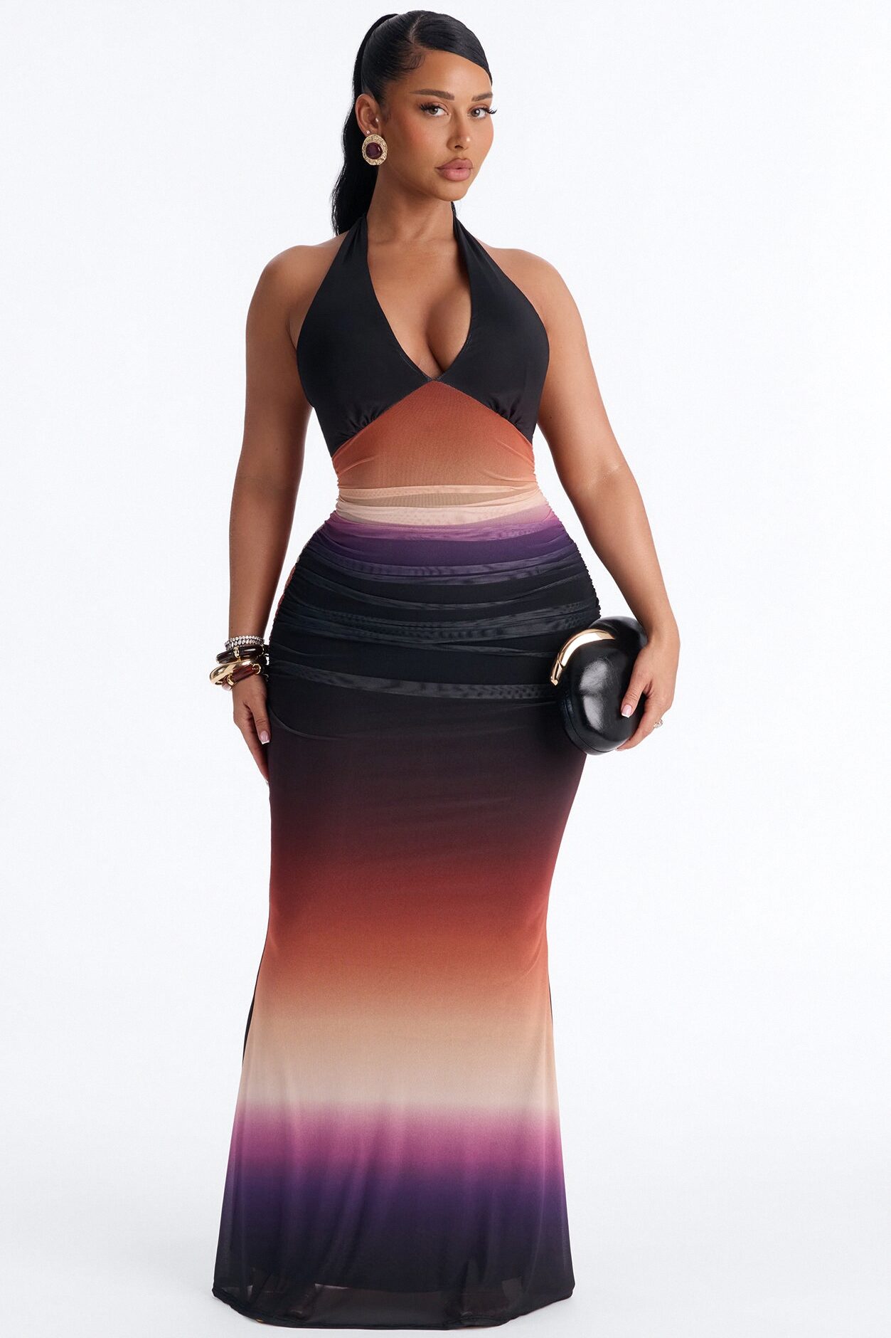 On Repeat Ombre Mesh Maxi Dress - Black/combo