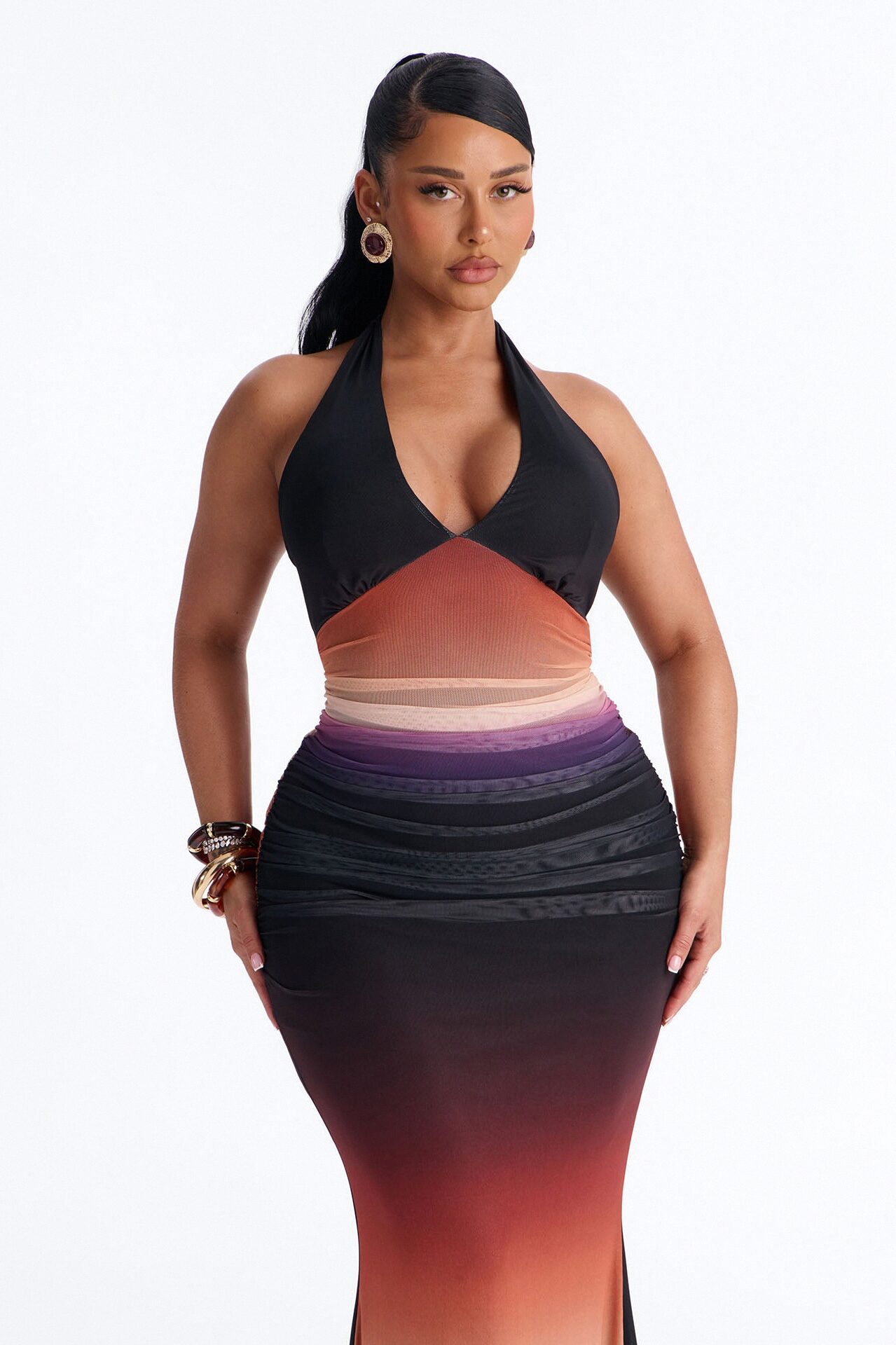 On Repeat Ombre Mesh Maxi Dress - Black/combo