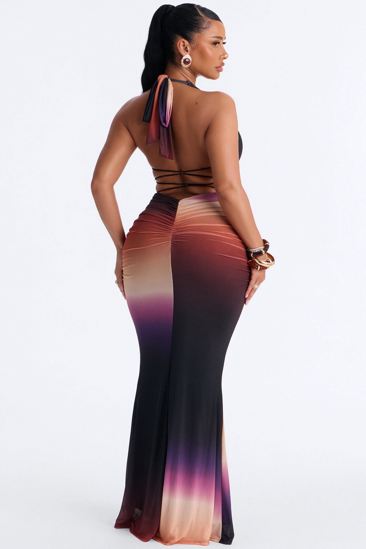 On Repeat Ombre Mesh Maxi Dress - Black/combo