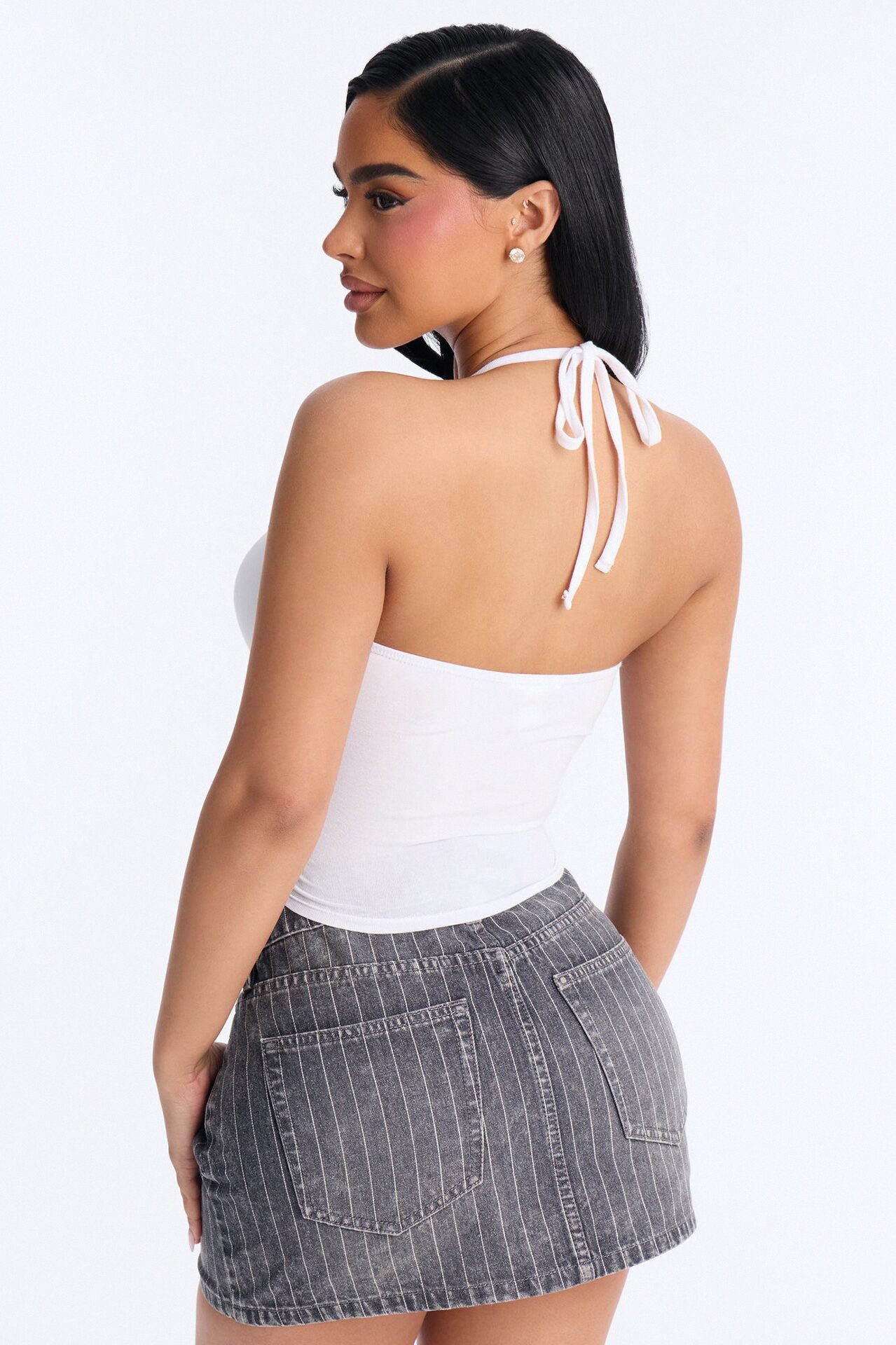 Elise Basic V Neck Halter Top - White