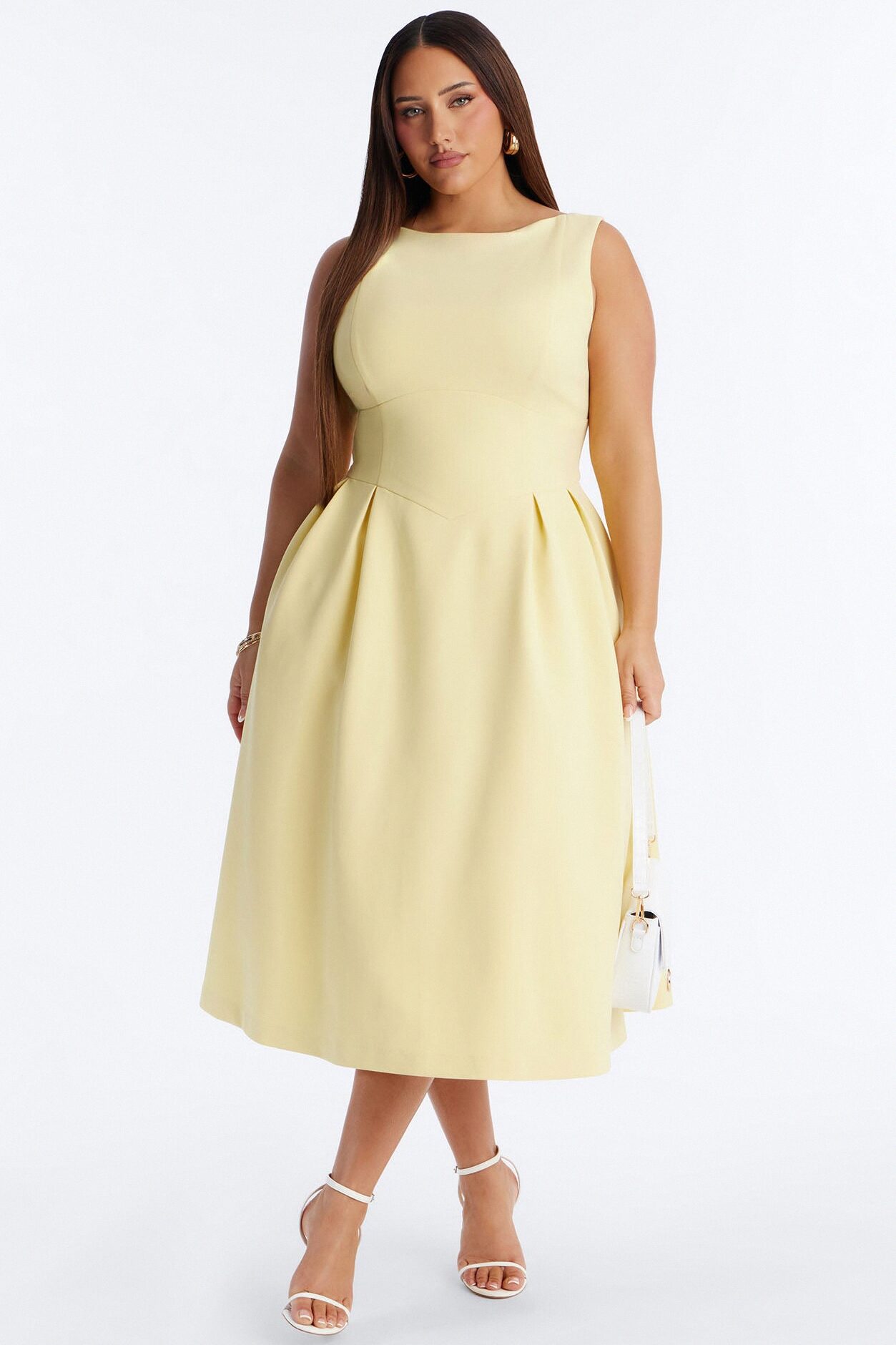 Anika Pleated Midi Dress - Butter Yellow