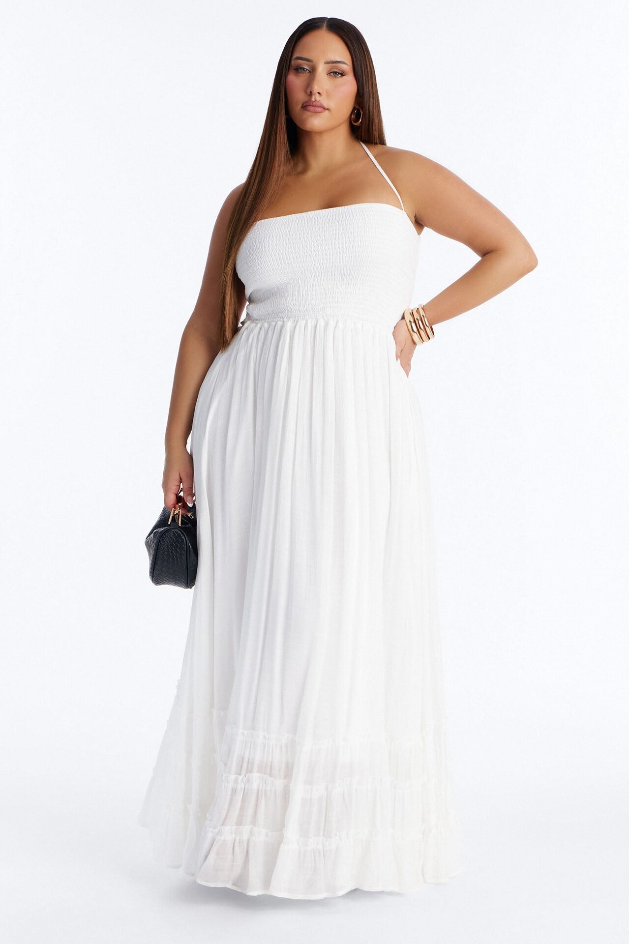 Eden Smocked Linen Maxi Dress - White