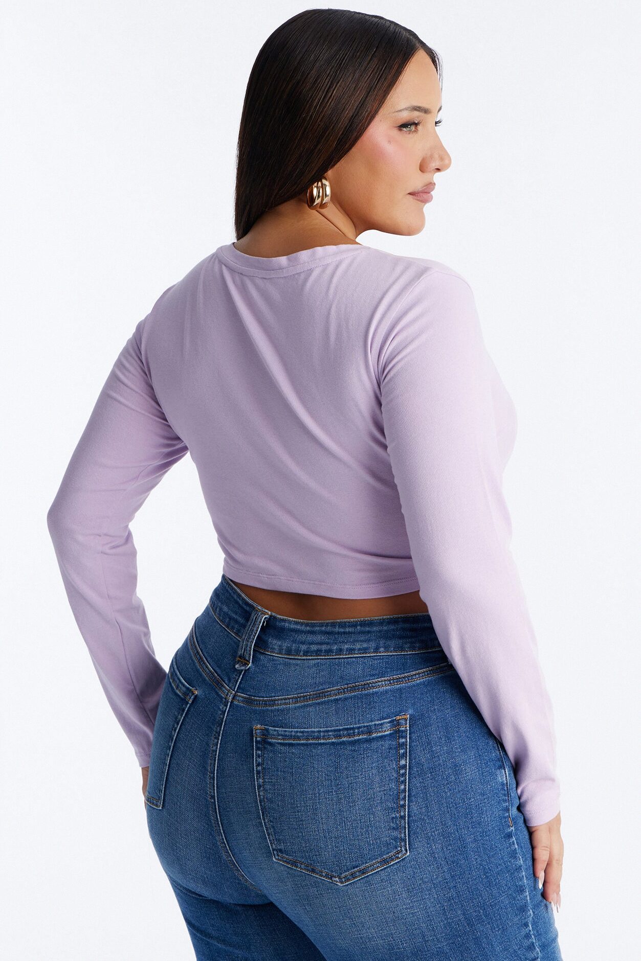 Carly V Neck Crop Long Sleeve Tee - Lilac