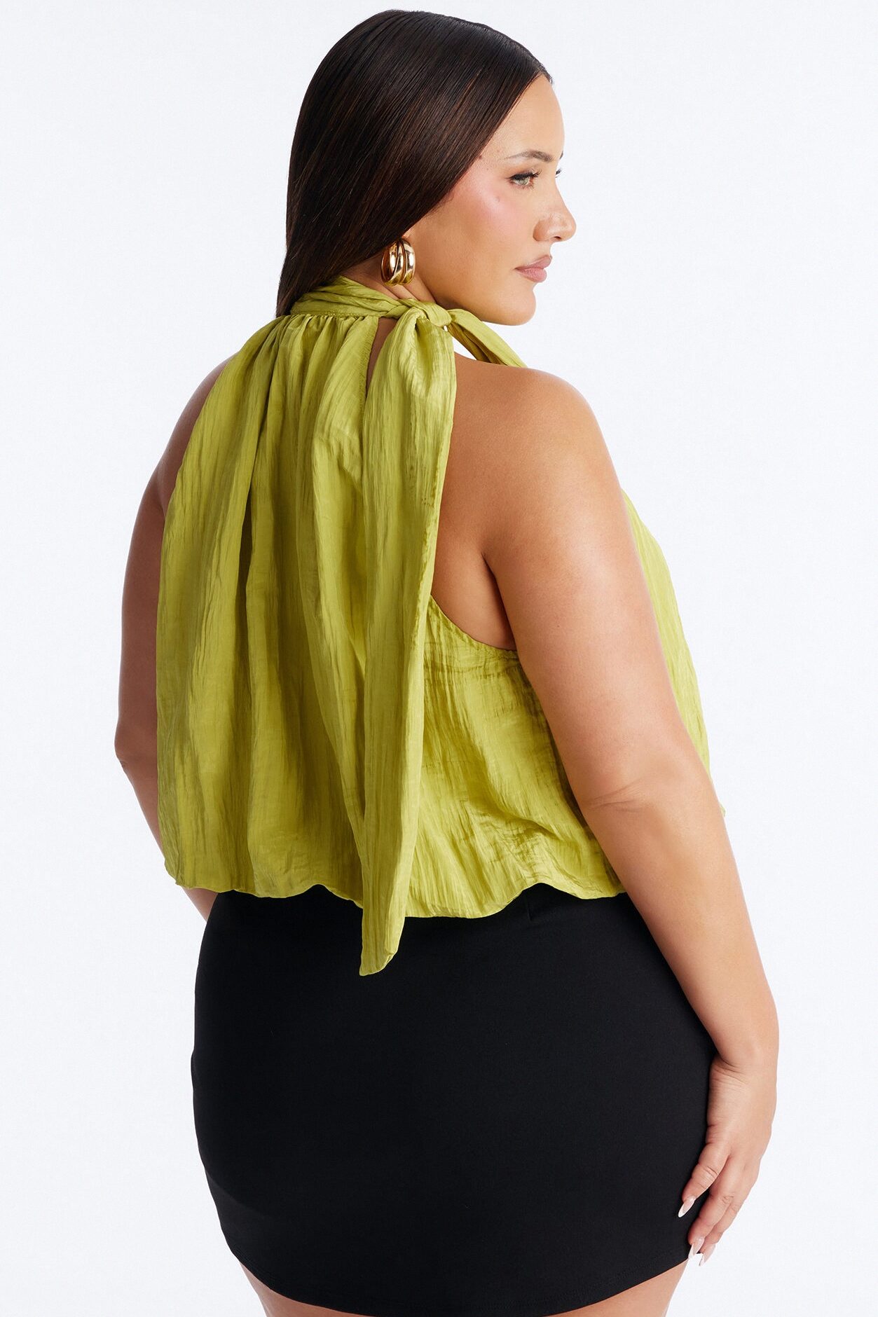 Stay Extra Scarf Plisse Top - Chartreuse
