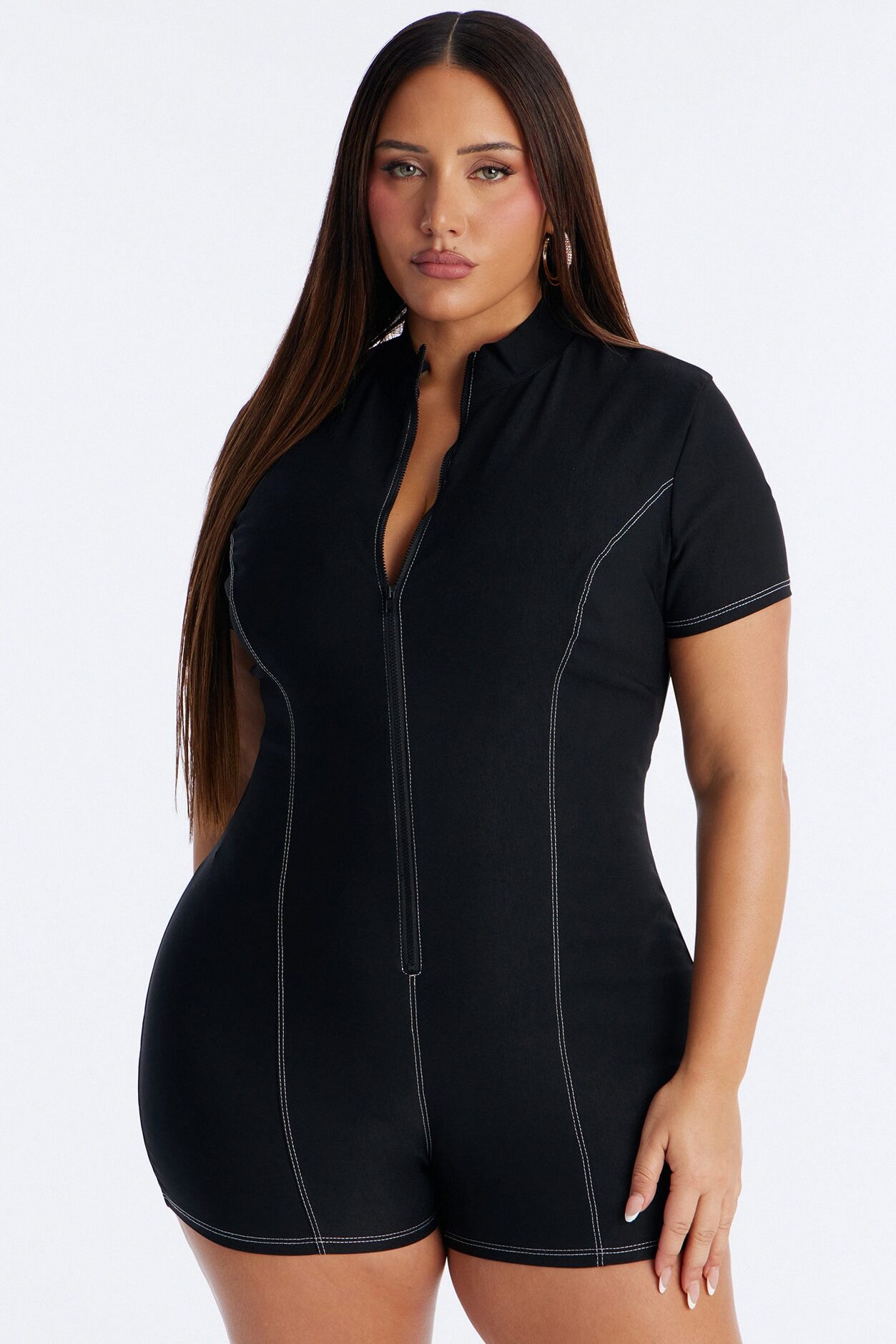 Brailey Zip Front Romper - Black