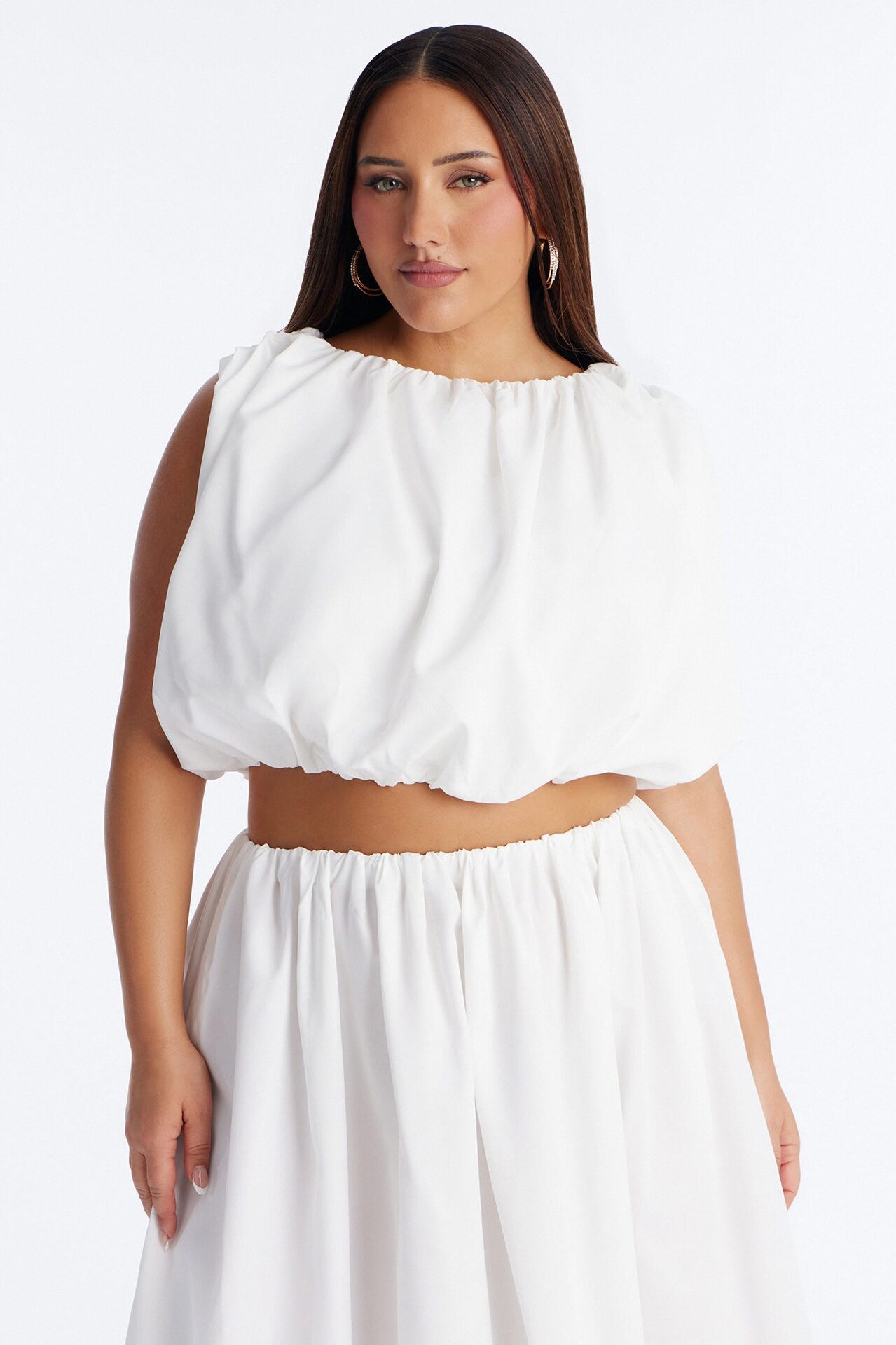 Willow Poplin Bubble Hem Top - White