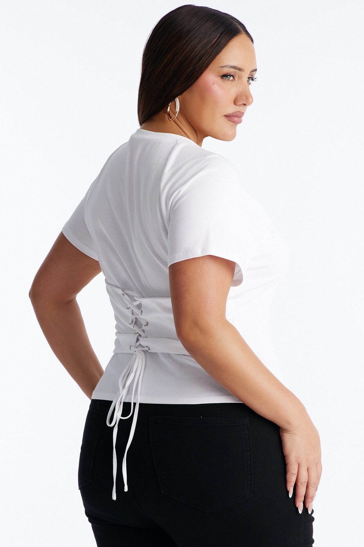 Lowkey Snatched Lace Up Short Sleeve Tee - White