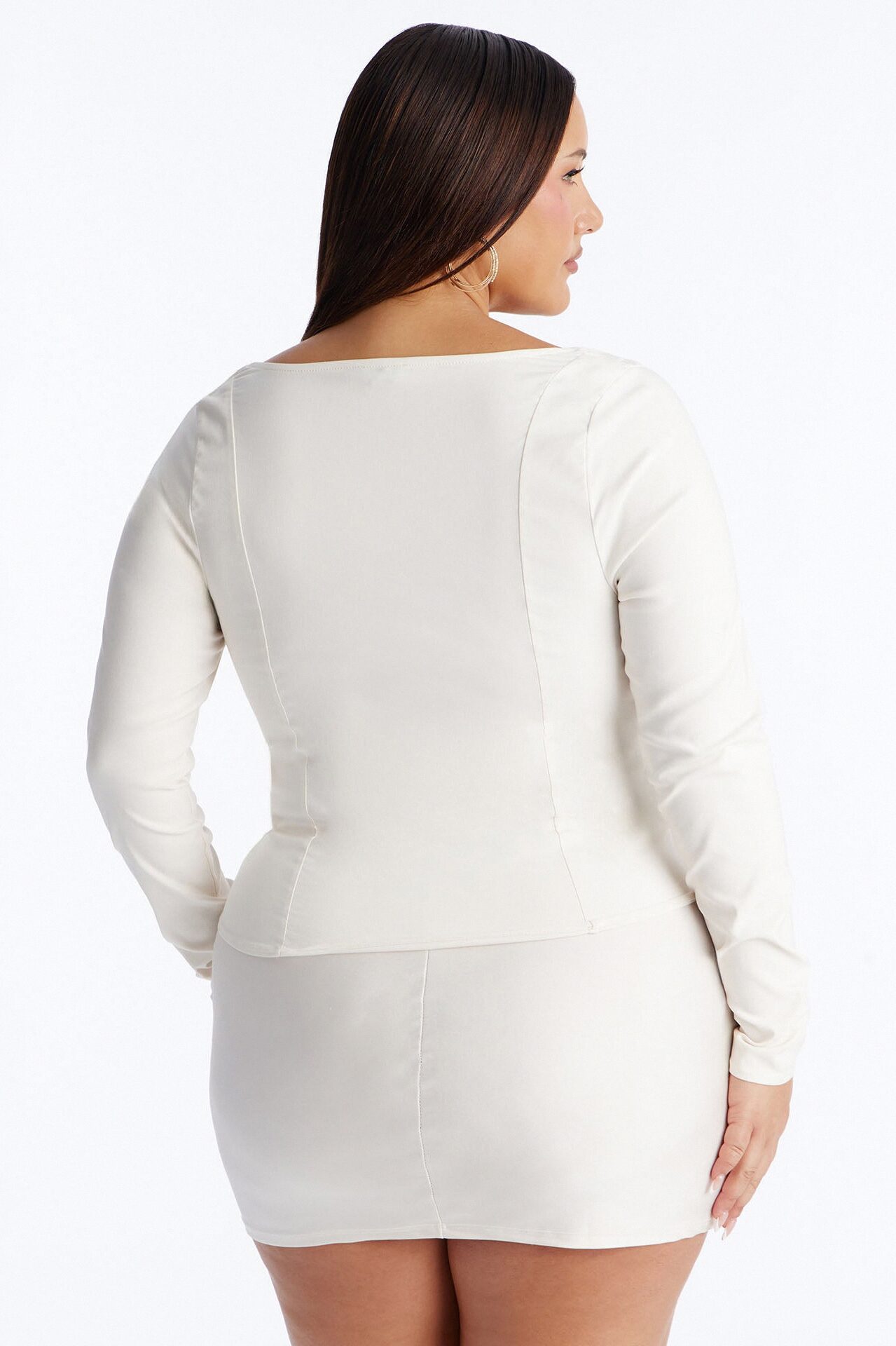 Janet Lace Up Corset Long Sleeve Top - Cream