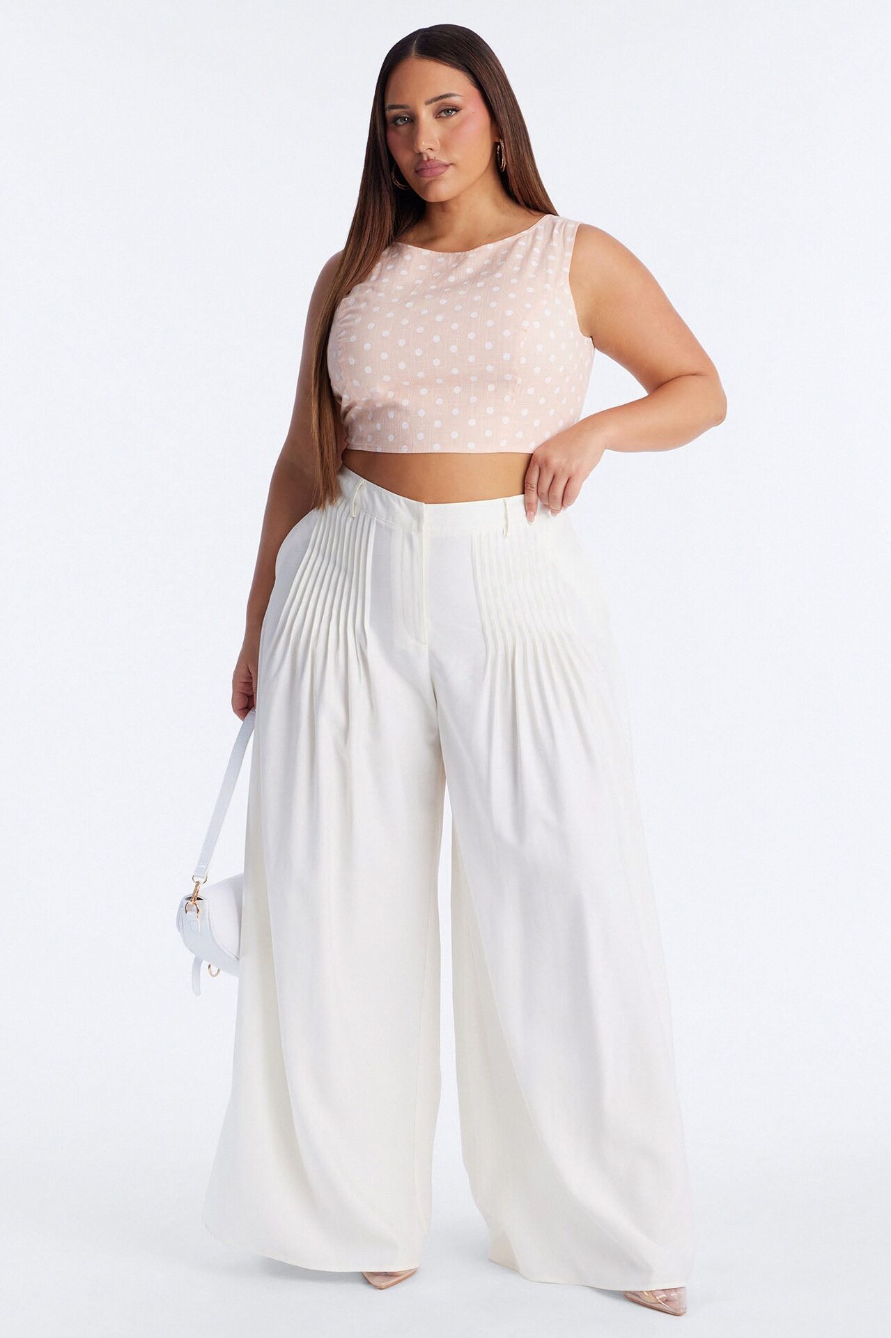 On The Cute Side Polka Dot Cropped Linen Top - Peach/combo