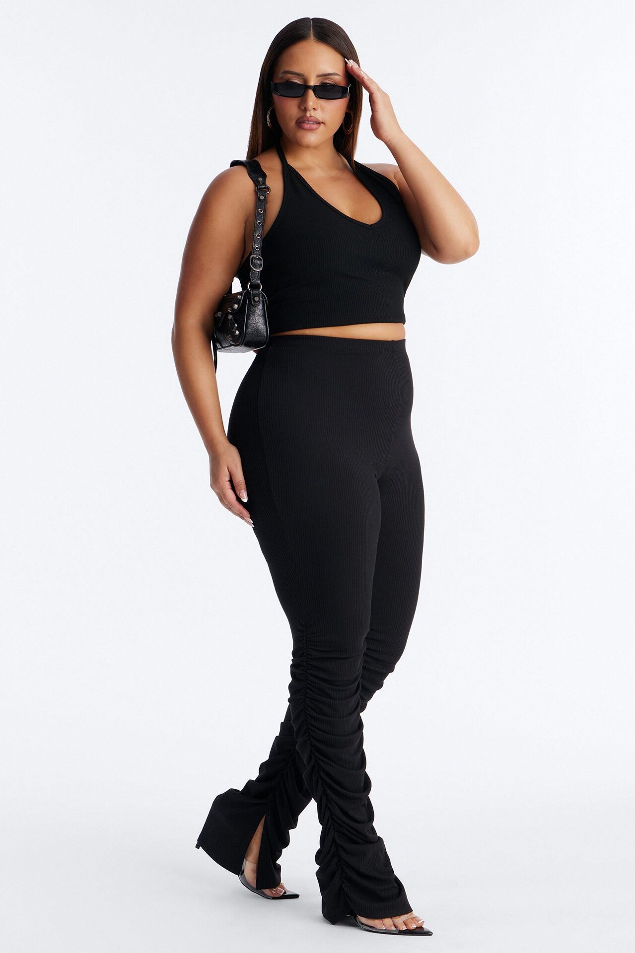 Georgia High Rise Ribbed Stacked Legging - Black