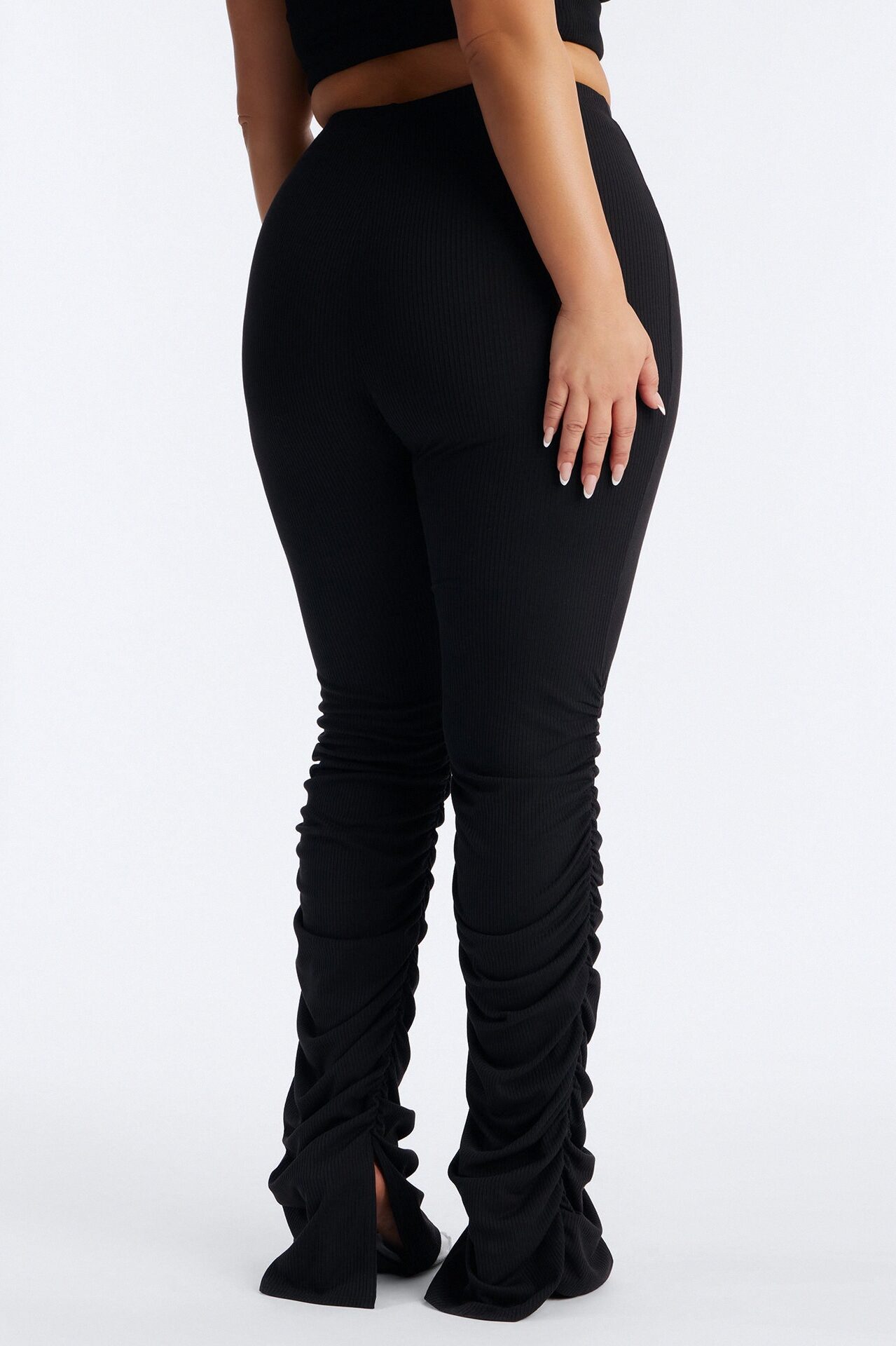 Georgia High Rise Ribbed Stacked Legging - Black