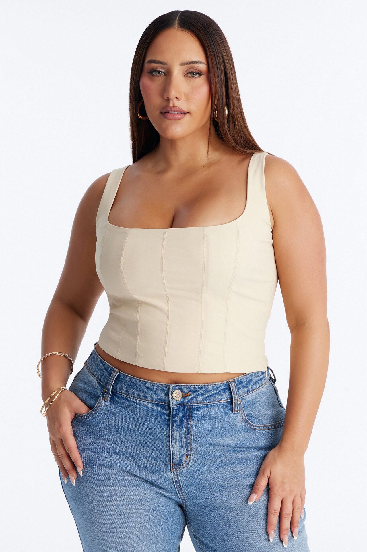 Classic Babe Smocked Tank Top - Beige