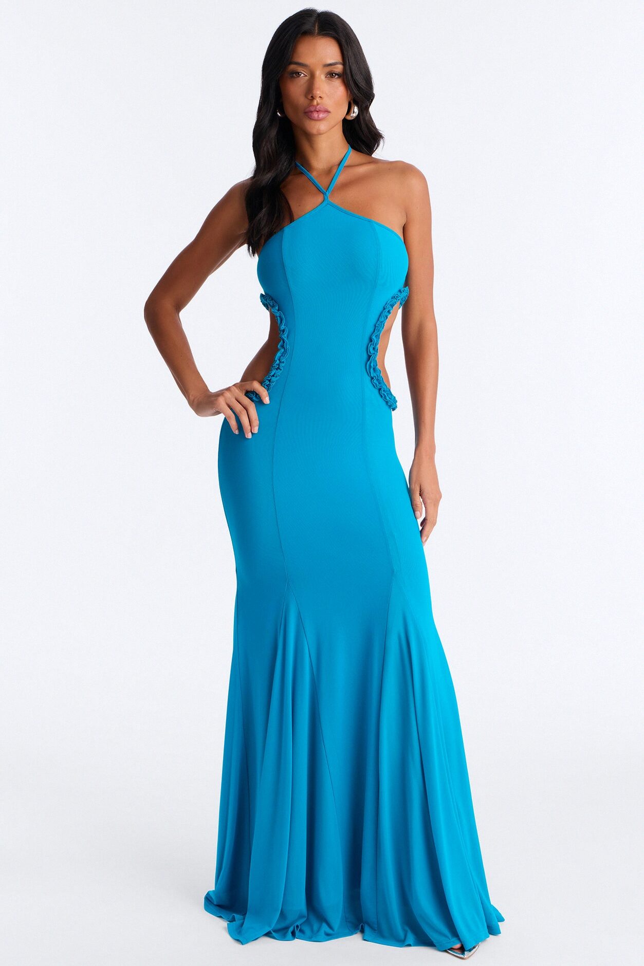 Tatiana Cut Out Mesh Maxi Dress - Blue