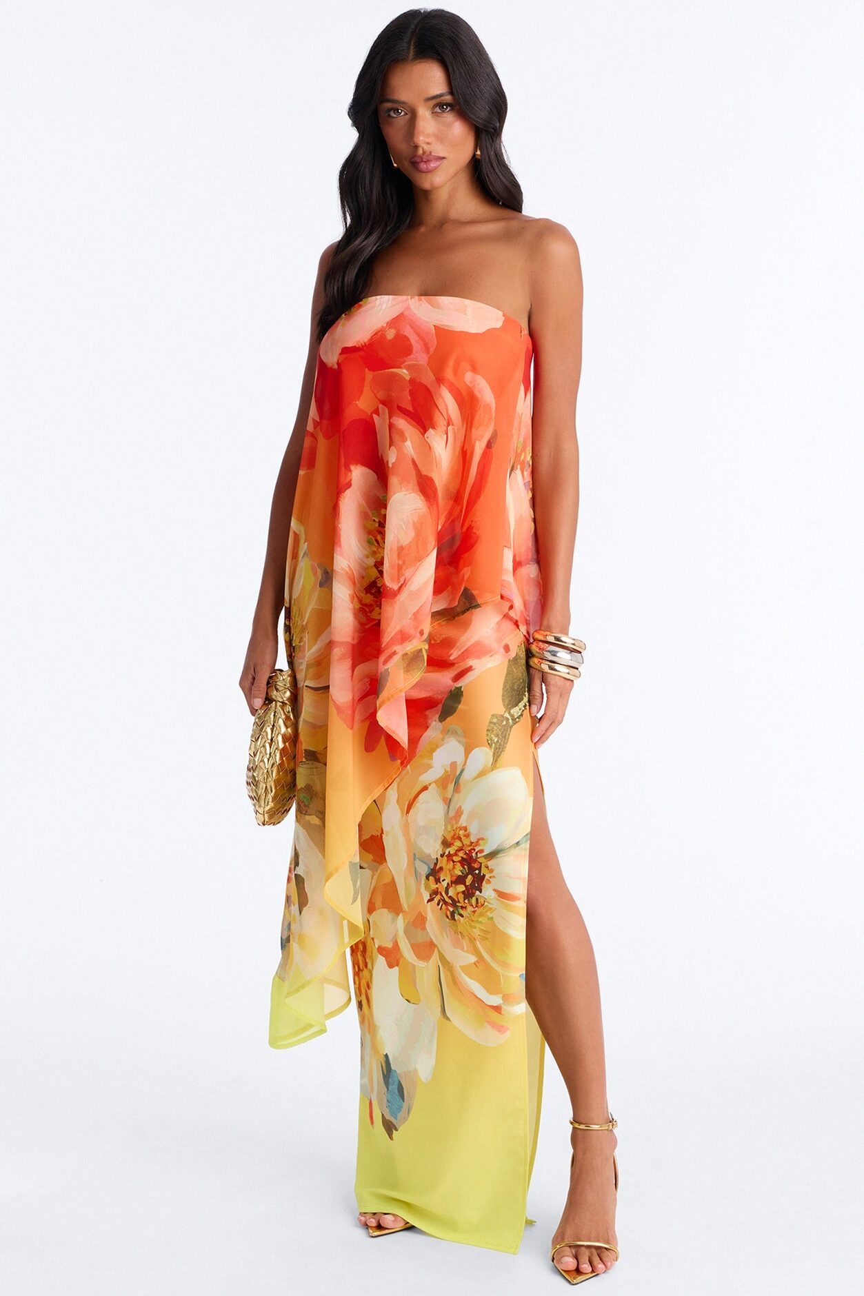 Amber Strapless Chiffon Maxi Dress - Orange/combo