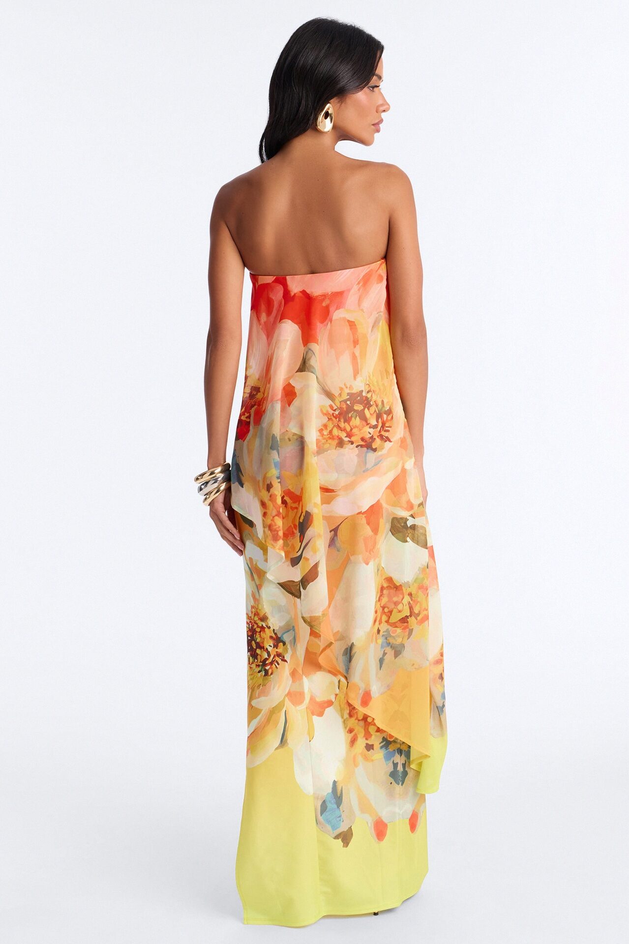Amber Strapless Chiffon Maxi Dress - Orange/combo