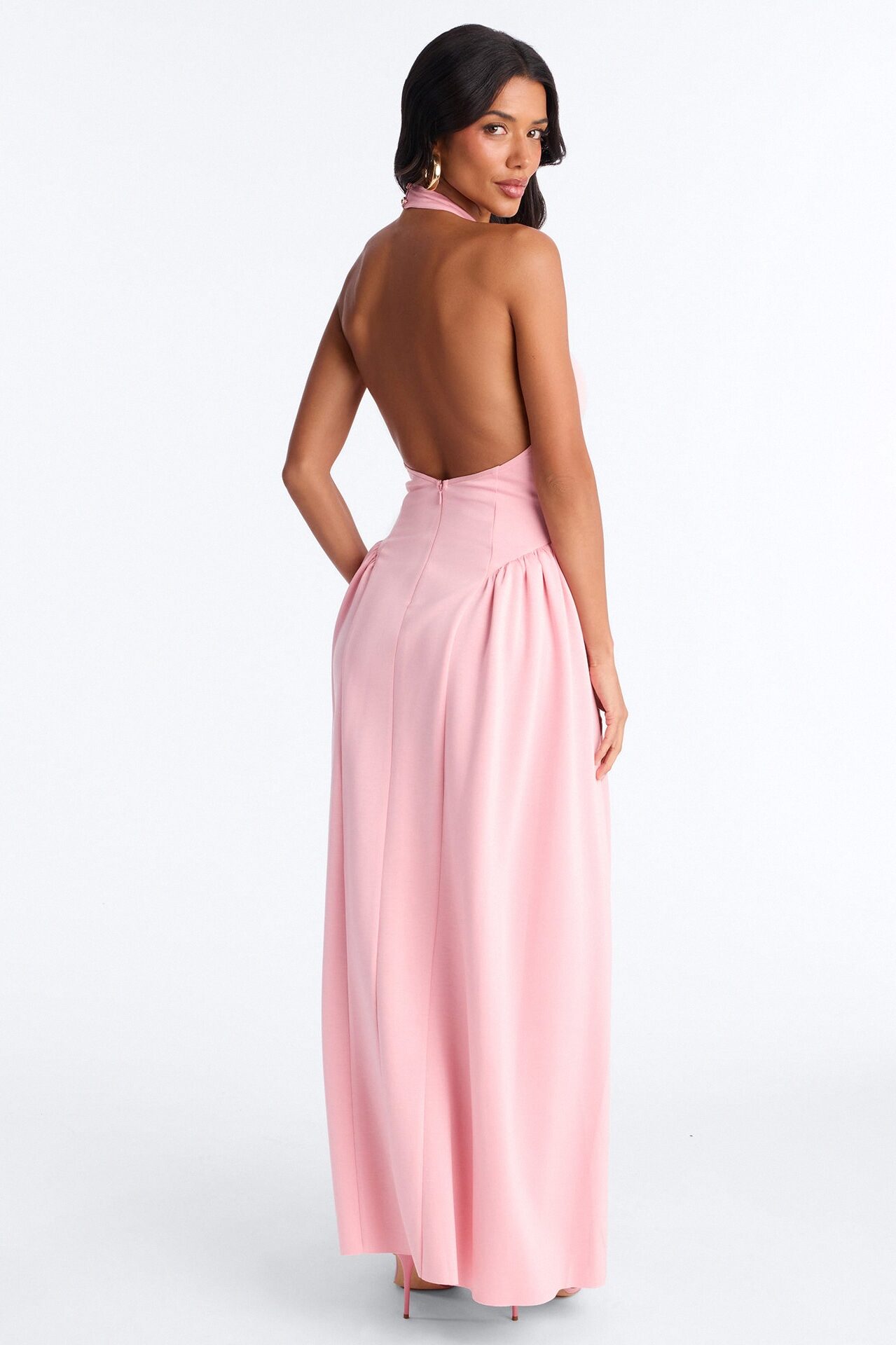Freya Backless Halter Gown - Pink