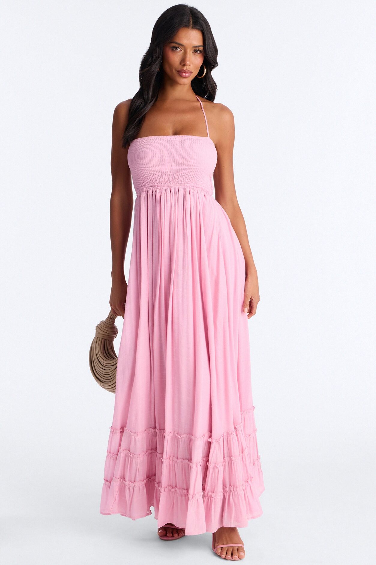 Eden Smocked Linen Maxi Dress - Pink