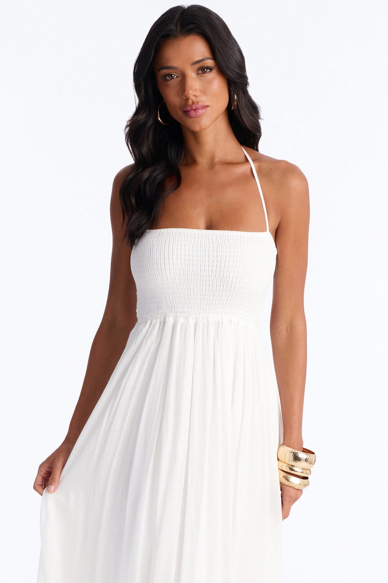 Eden Smocked Linen Maxi Dress - White