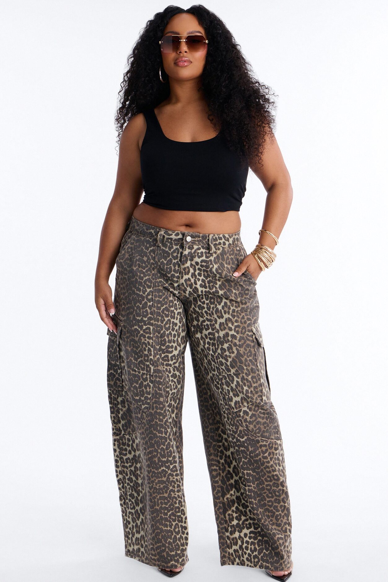 Londyn Leopard Mid Rise Cargo Barrel Leg Pant 30″ - Leopard
