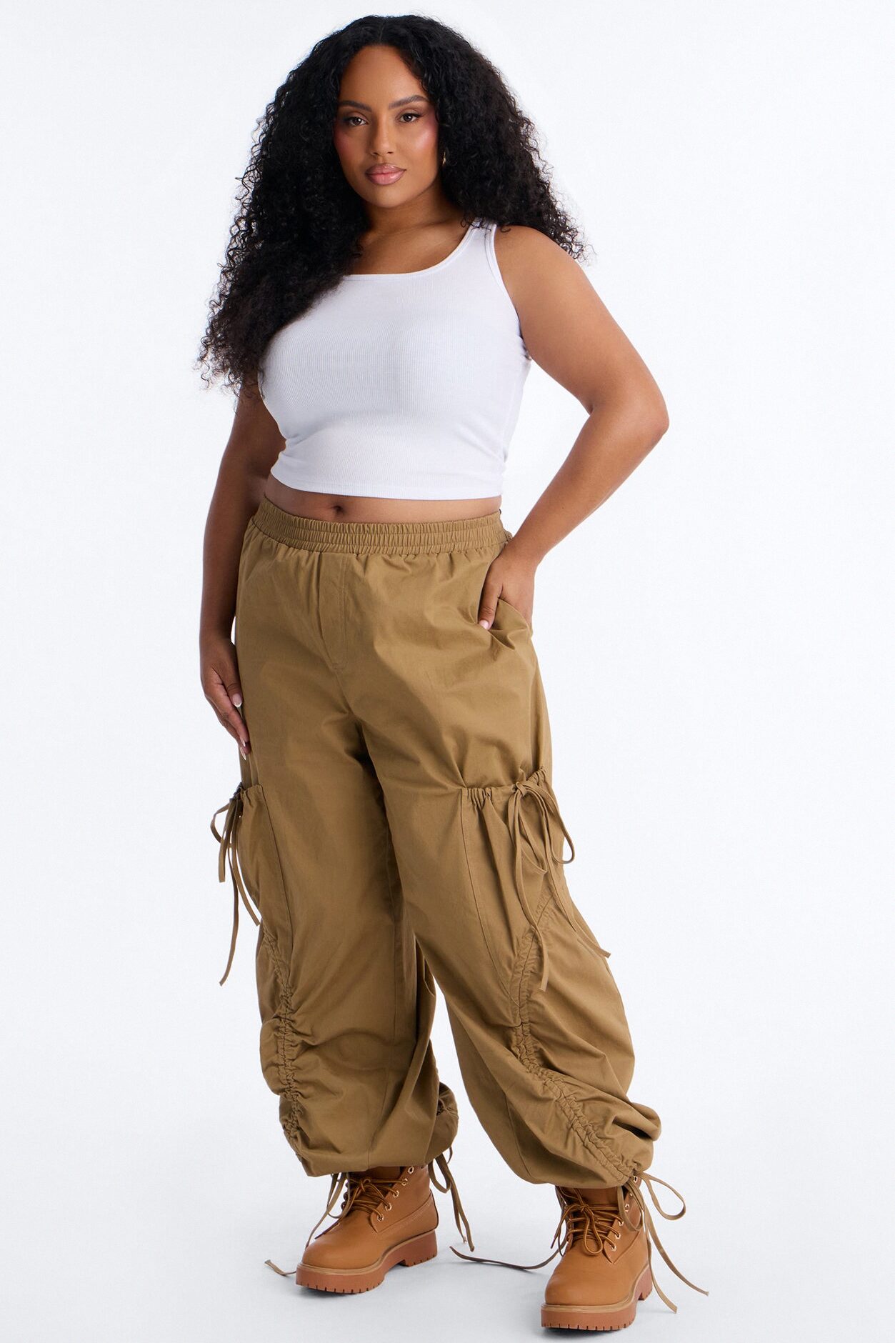 Gemma Low Rise Ruched Jogger Cargo Pant 30″ - Camel