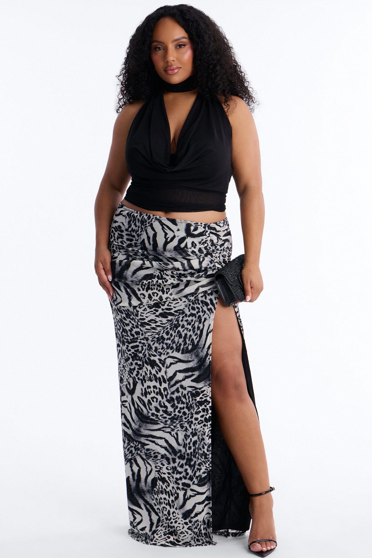 Lover Girl Mesh Mock Neck Halter Top - Black