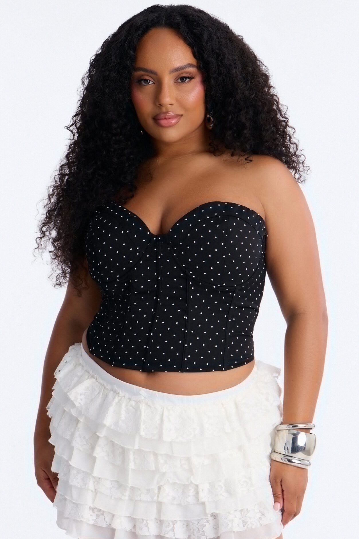 Just Girly Things Lace Up Polka Dot Corset - Black/combo