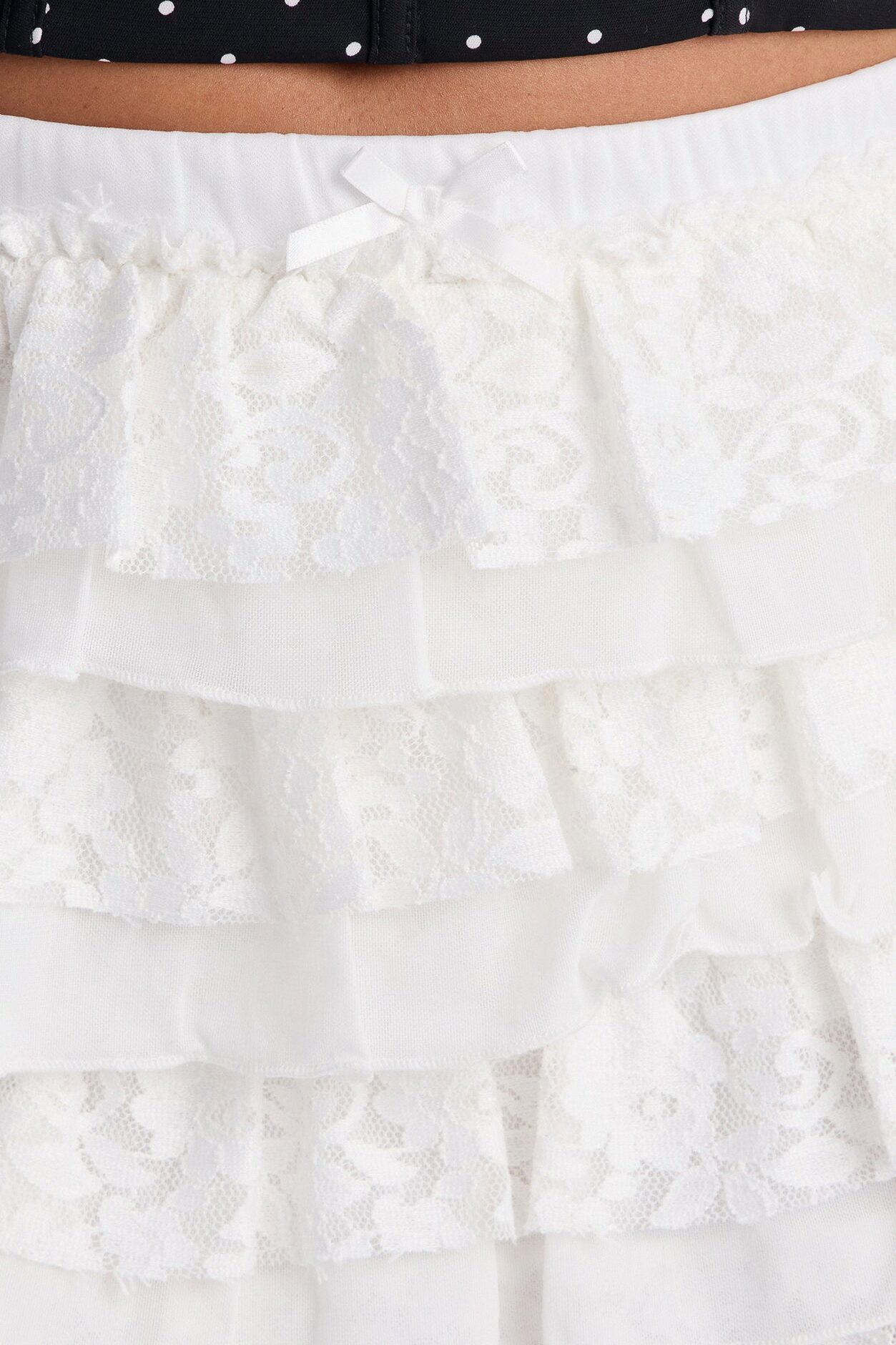 Maribelle Tiered Ruffle Lace Mini Skirt - White