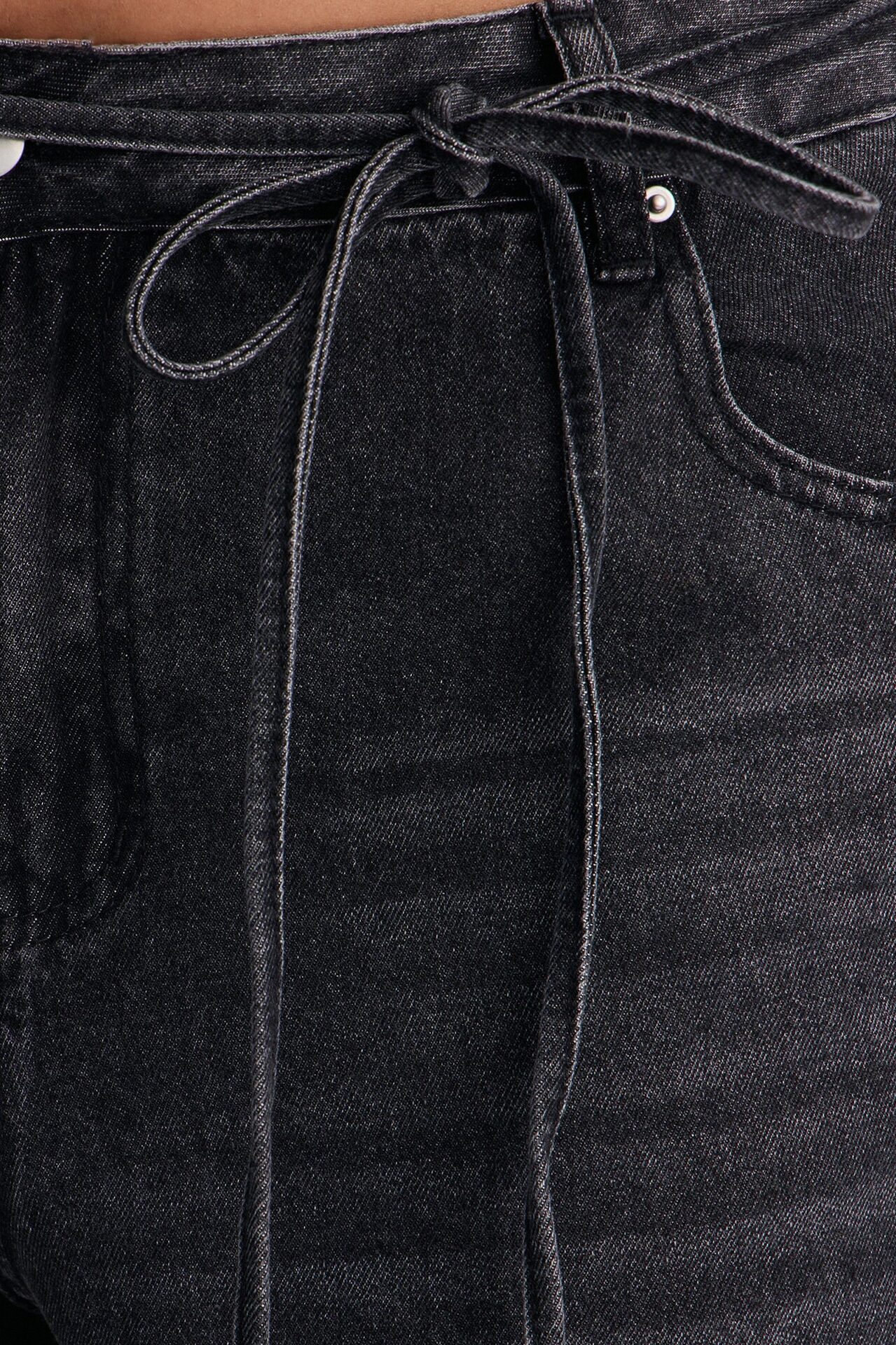 Ludlow Tie Waist Ripped Denim Jorts - Black Wash