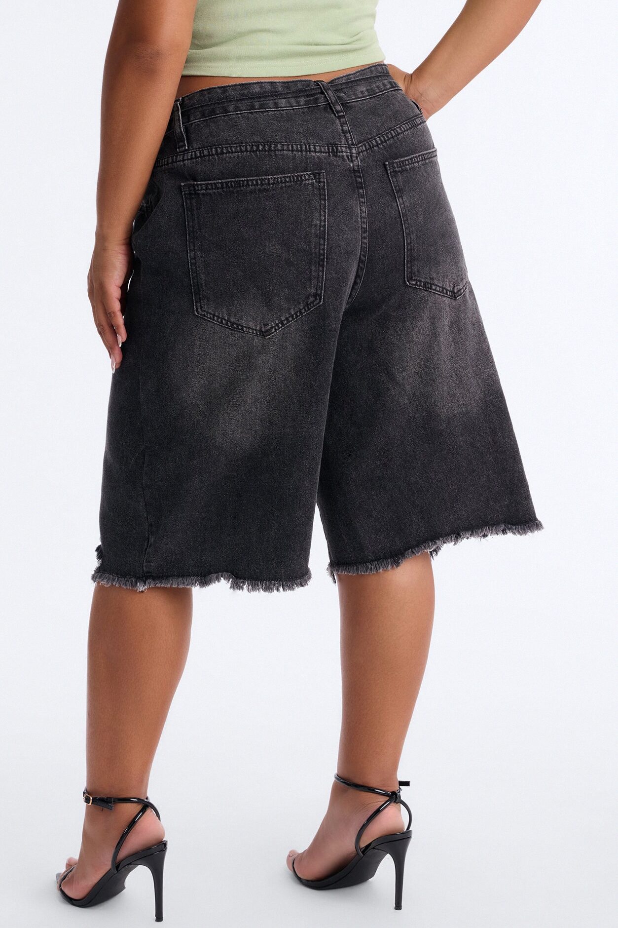 Ludlow Tie Waist Ripped Denim Jorts - Black Wash