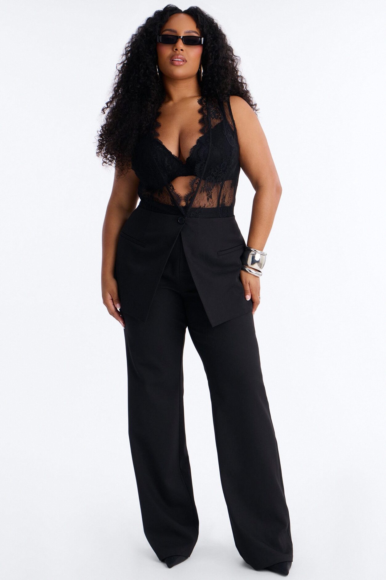 Stella Lace Vest Pant Set - Black