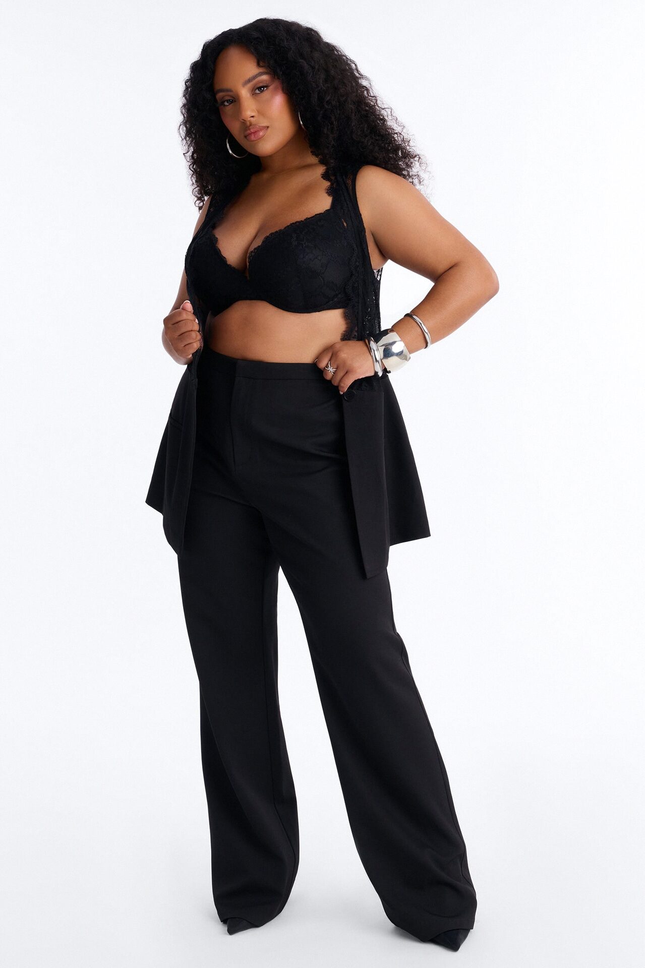 Stella Lace Vest Pant Set - Black